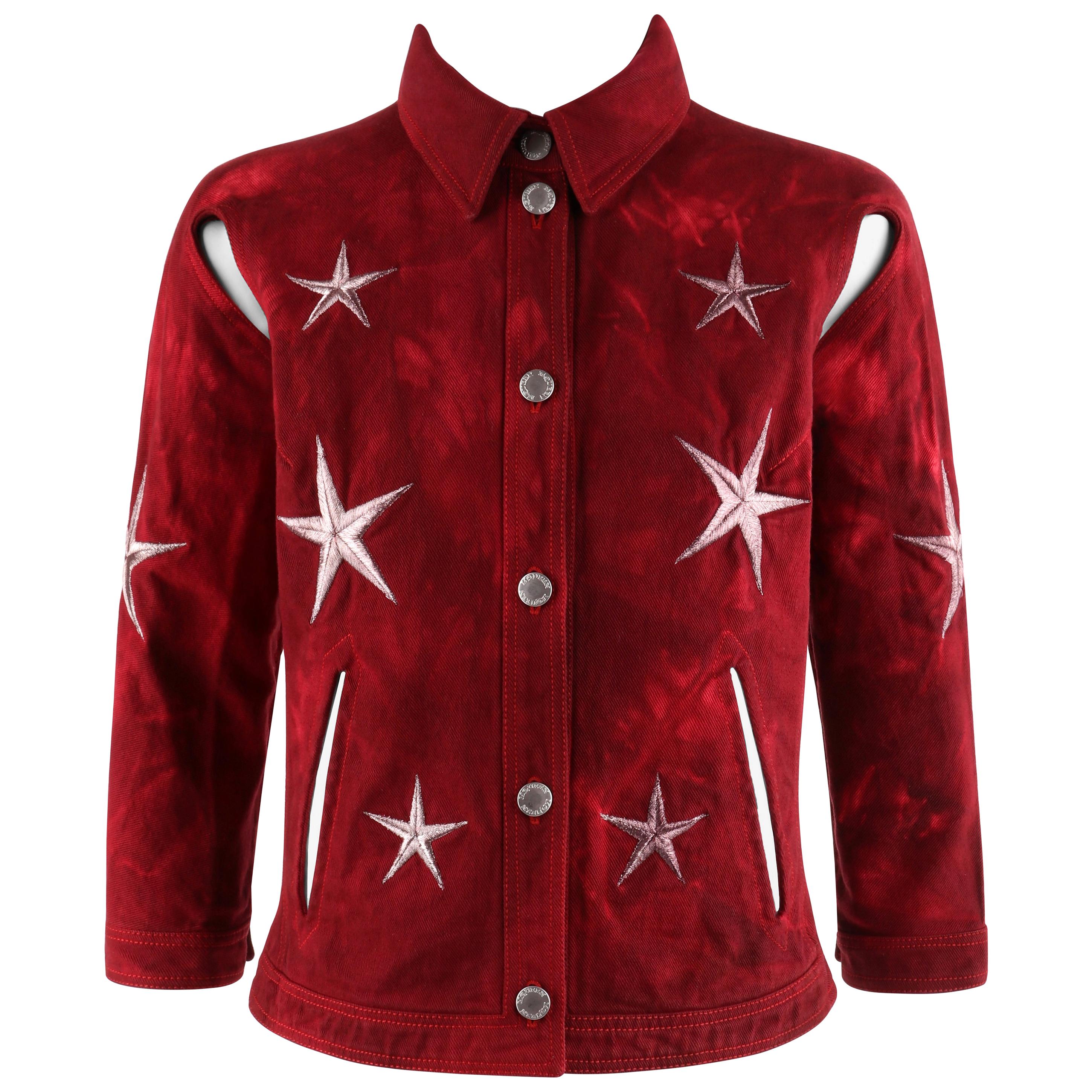 ALEXANDER McQUEEN S/S 2000 “Eye” Star Embroidered Aesthetic Denim Cutout Jacket For Sale