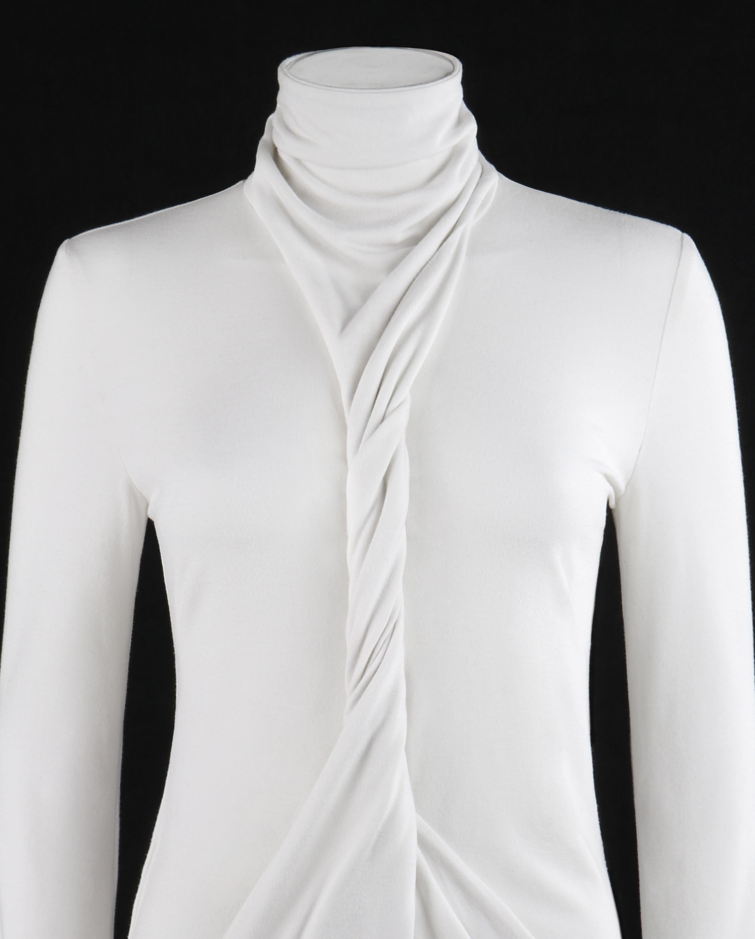 Gray ALEXANDER McQUEEN S/S 2000 “Eye” White Convertible Twisted Front High Neck Top For Sale