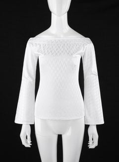 ALEXANDER McQUEEN S/S 2000 "Eye" White Herringbone Illusion Bell Sleeve Top NWT
