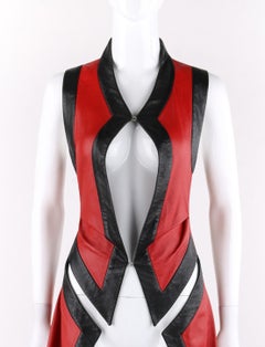 ALEXANDER McQUEEN S/S 2000 “Eye” Runway Red Black Leather Cut Out Vest Jacket