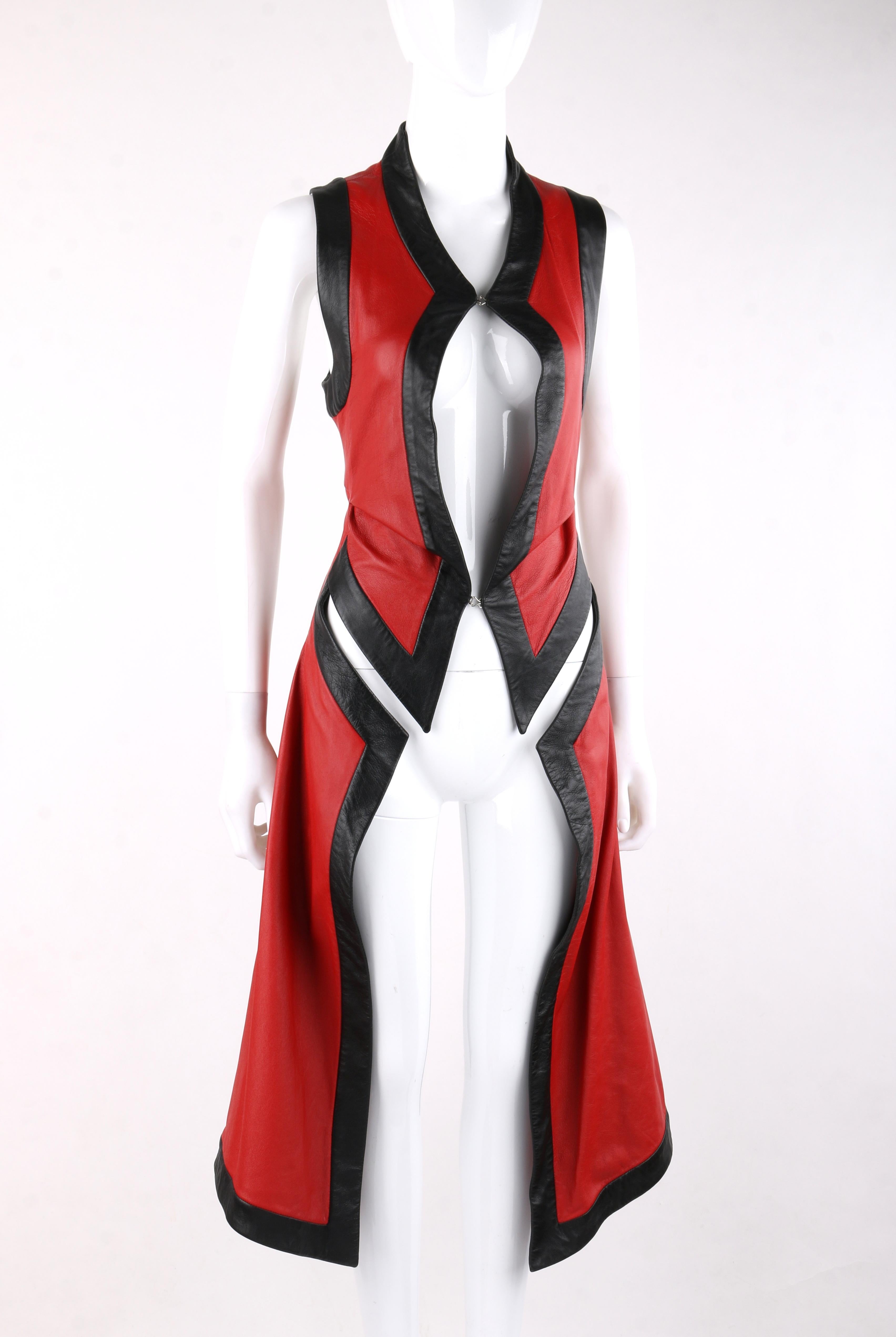 ALEXANDER McQUEEN S/S 2000 “Eye” Runway Red Black Leather Cut Out Vest ...