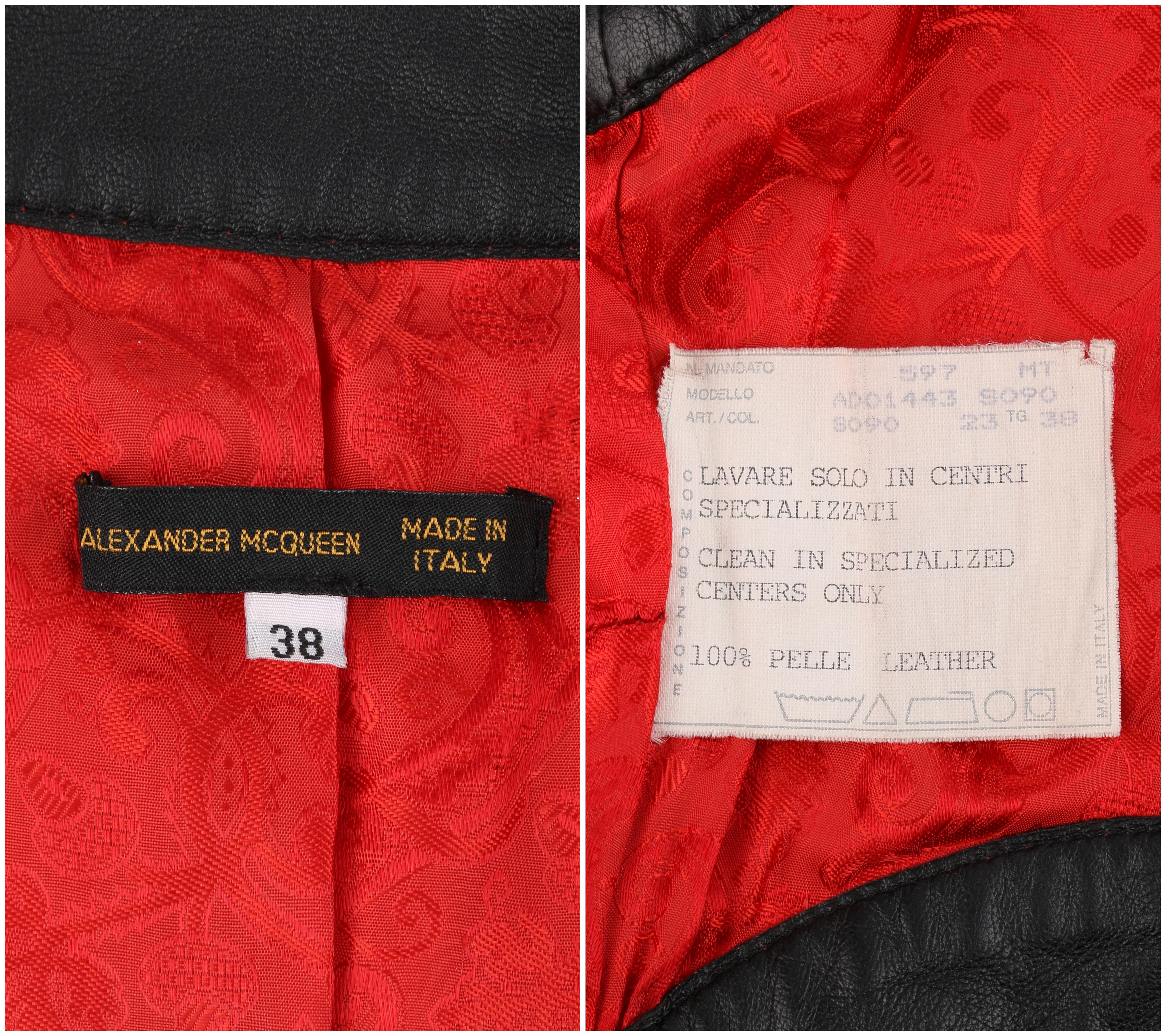 Women's ALEXANDER McQUEEN S/S 2000 “Eye” Runway Red Black Leather Cut Out Vest Jacket For Sale