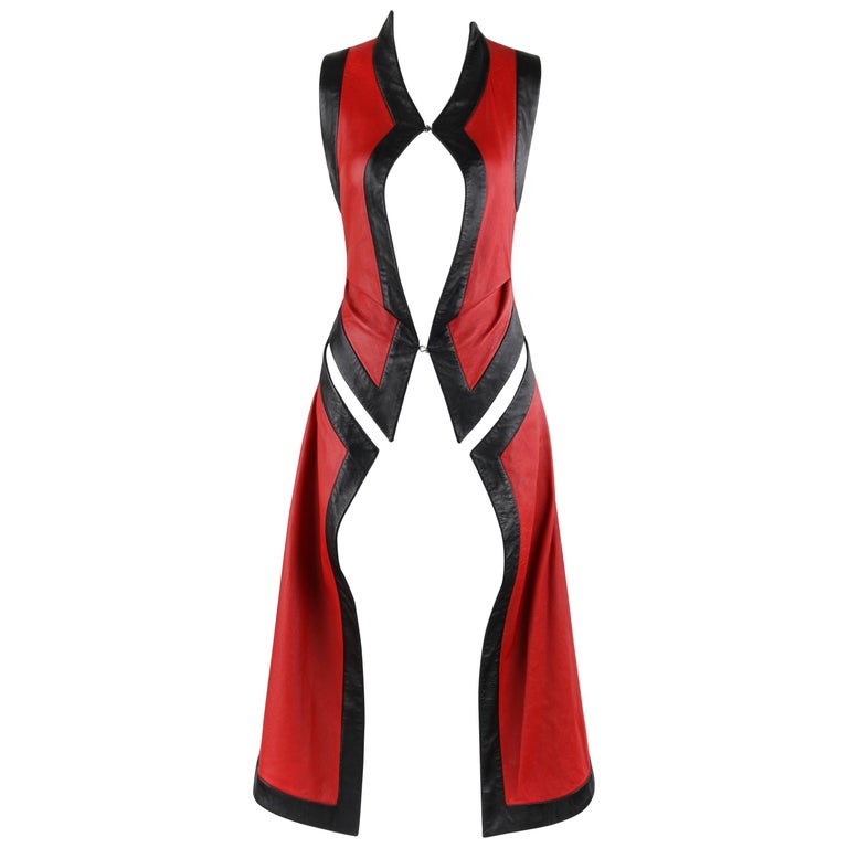 ALEXANDER McQUEEN S/S 2000 “Eye” Runway Red Black Leather Cut Out Vest ...