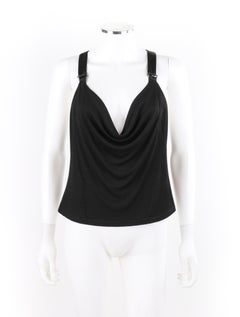 ALEXANDER McQUEEN S/S 2000 Knit Black Cowl Neck Satin Suspender Strap Tank Top