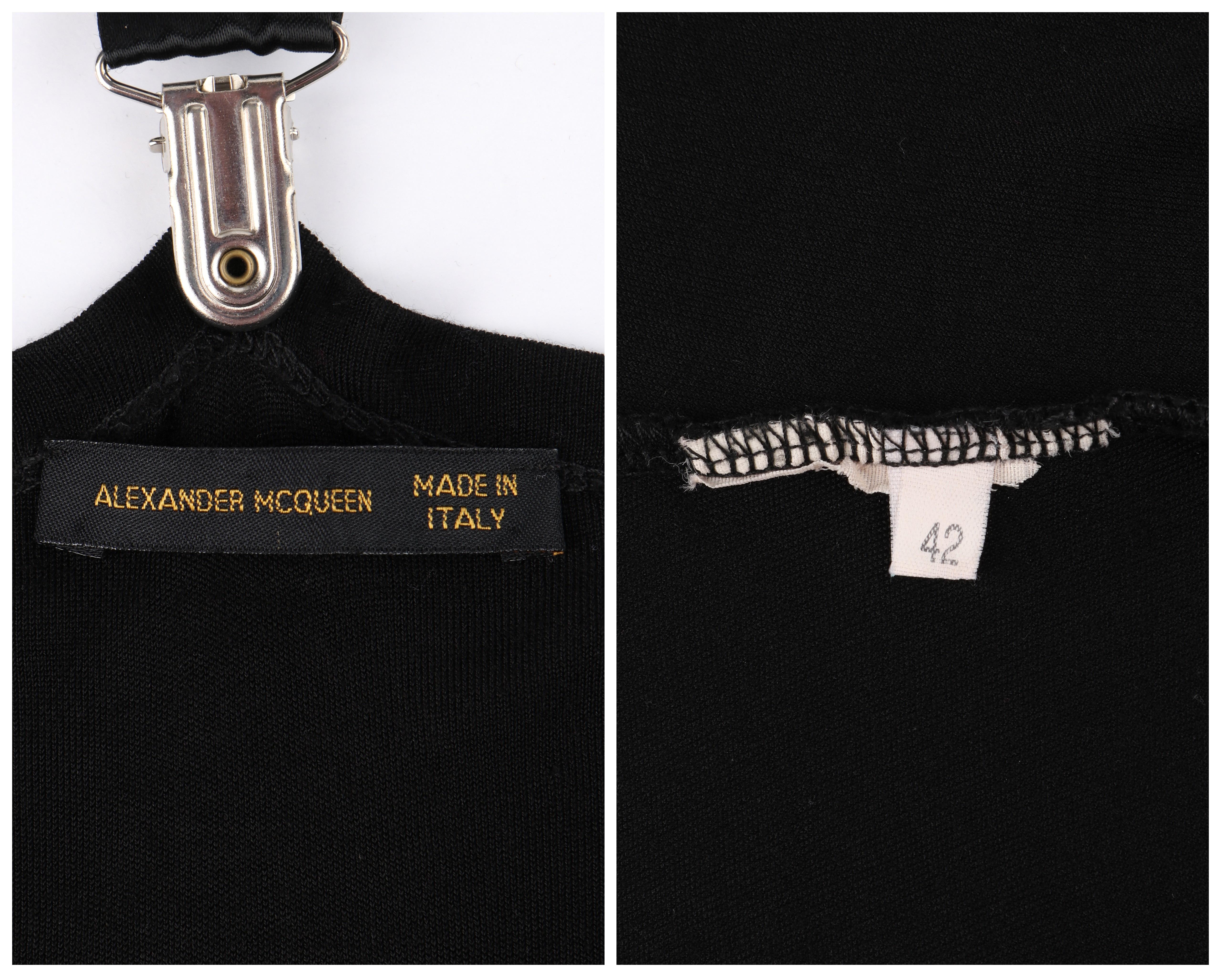Women's  ALEXANDER McQUEEN S/S 2000 Knit Black Cowl Neck Satin Suspender Strap Tank Top For Sale
