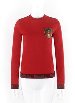 ALEXANDER McQUEEN S/S 2000 Red Cyrillic Pegasus Emblem LS Pullover Sweater Top