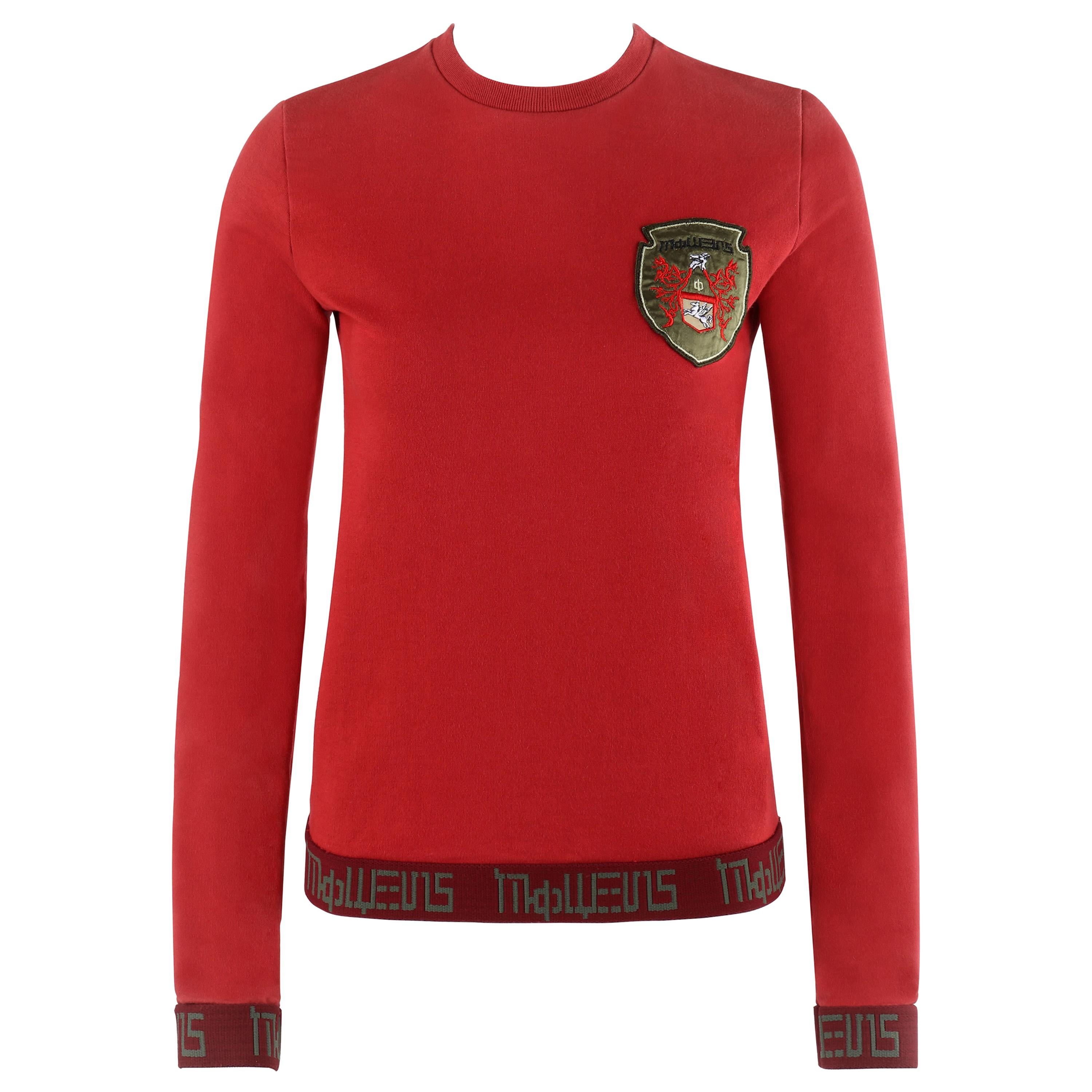 ALEXANDER McQUEEN S/S 2000 Red Cyrillic Pegasus Emblem LS Pullover Sweater Top For Sale