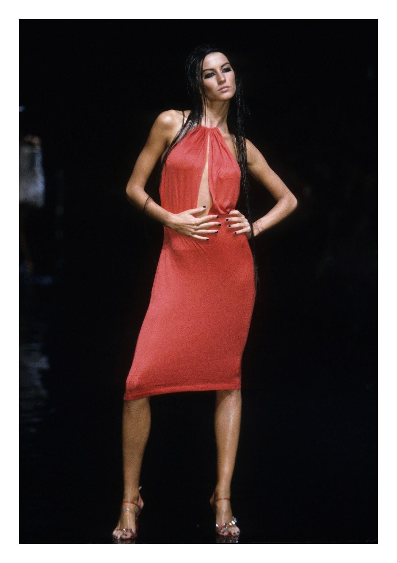 ALEXANDER McQUEEN S/S 2001 “Eye” Red Keyhole Cutout Wire Choker Halter Top Dress For Sale 6