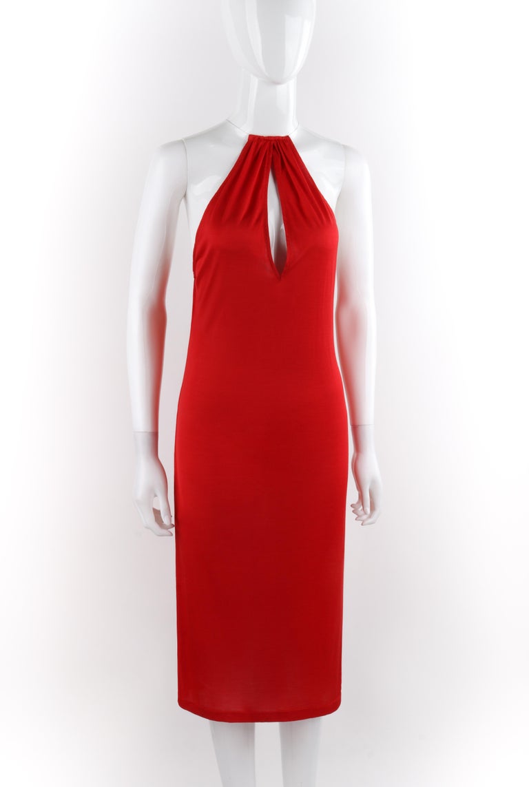 slim fit dress slacks Shop Red Halter Midi Dress With Keyhole Cutout And Flared Hem - for Women |  OUTZIDR main image 0