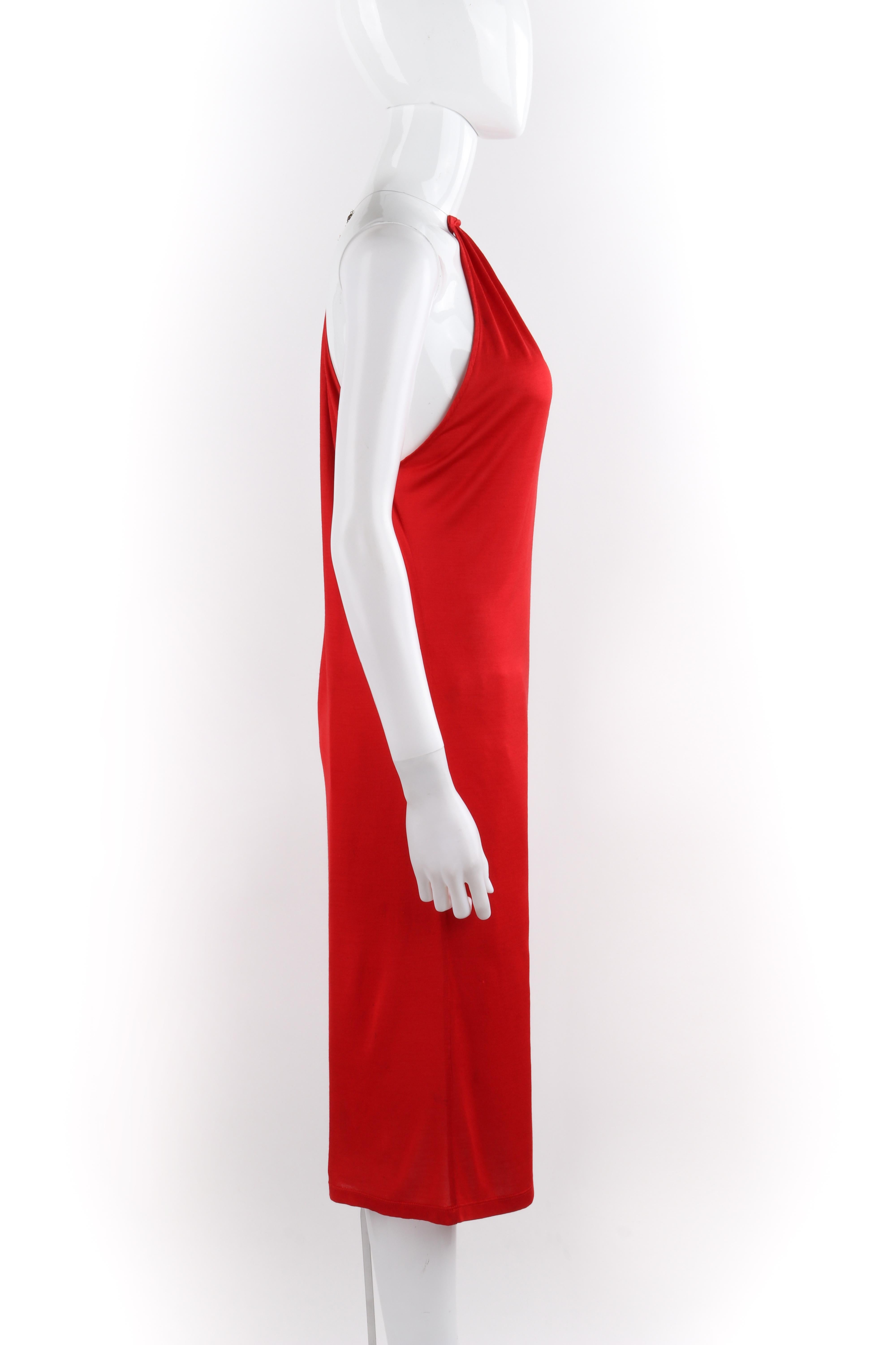 ALEXANDER McQUEEN S/S 2001 “Eye” Red Keyhole Cutout Wire Choker Halter Top Dress In Good Condition For Sale In Thiensville, WI