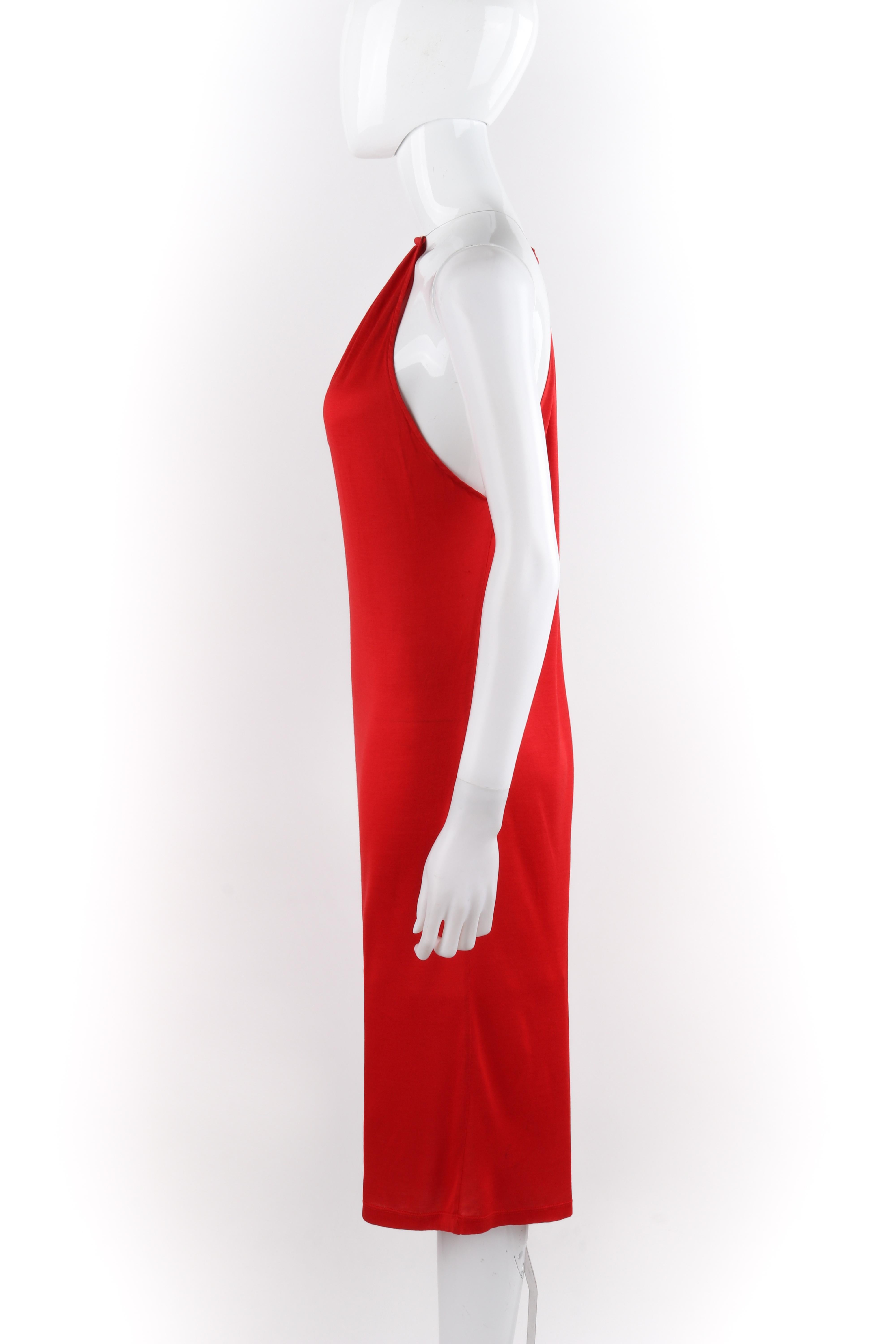 ALEXANDER McQUEEN S/S 2001 “Eye” Red Keyhole Cutout Wire Choker Halter Top Dress For Sale 1