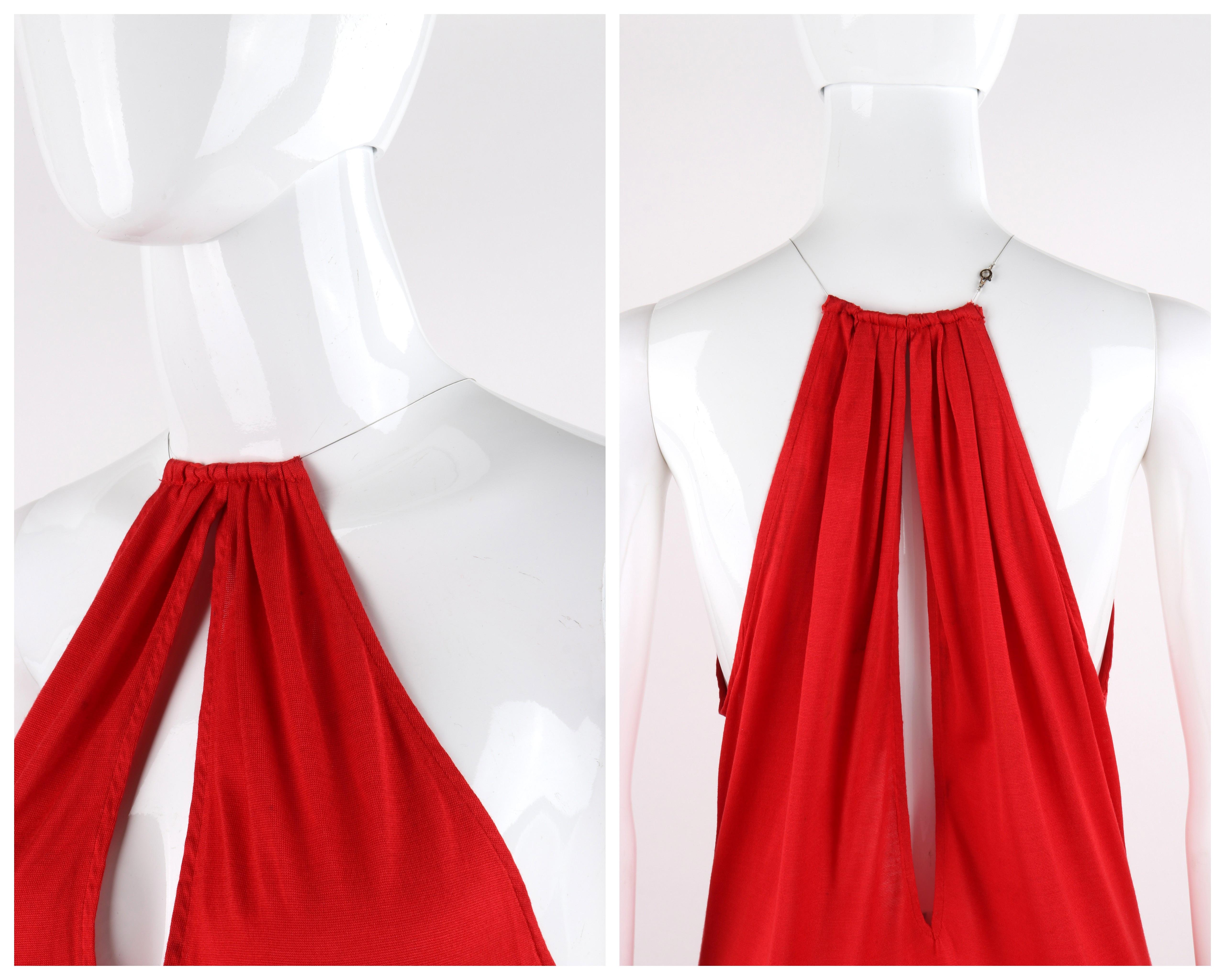 ALEXANDER McQUEEN S/S 2001 “Eye” Red Keyhole Cutout Wire Choker Halter Top Dress For Sale 2