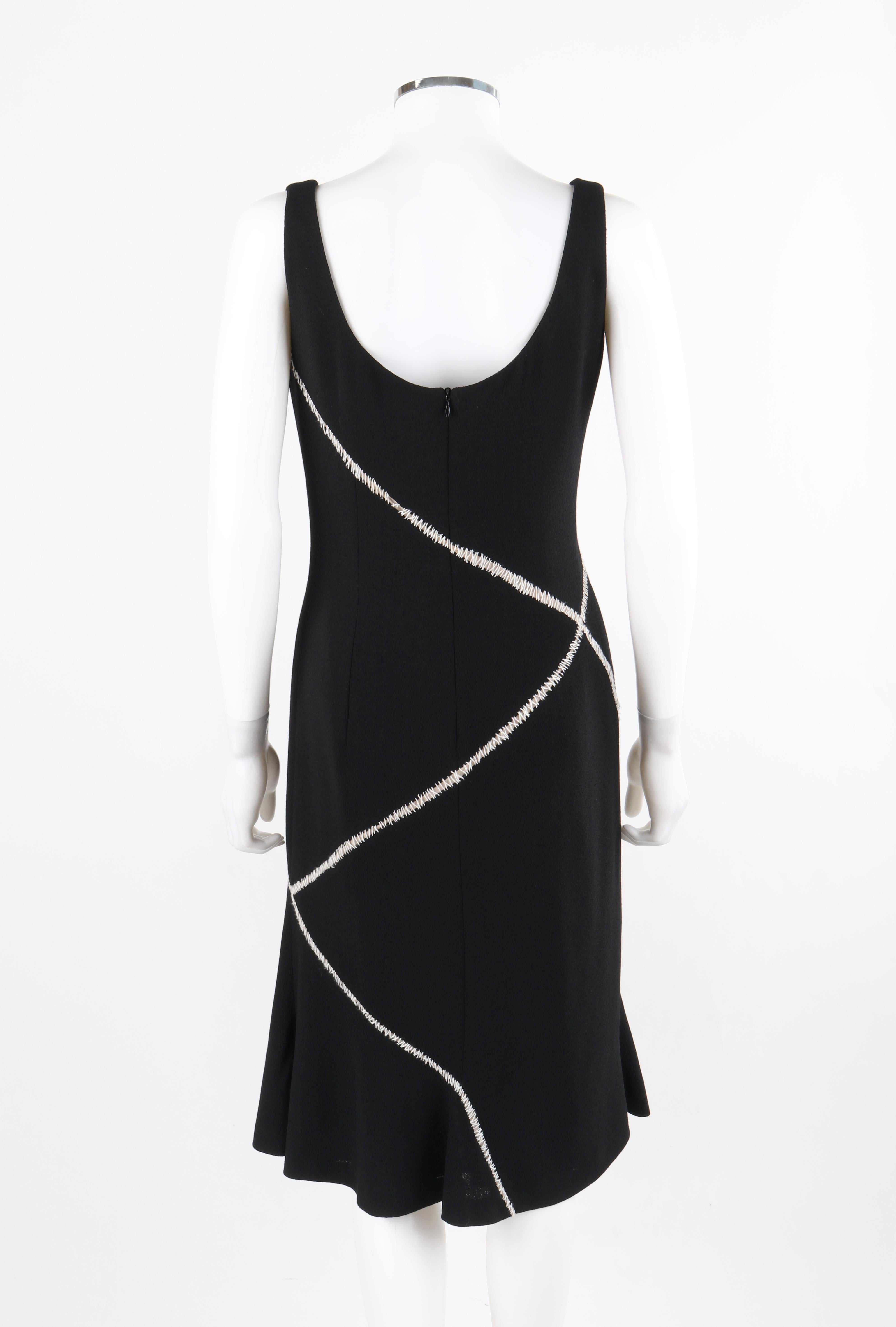 Women's ALEXANDER McQUEEN S/S 2003 Black Ivory Contrast Stitch Kick Flare Cocktail Dress For Sale