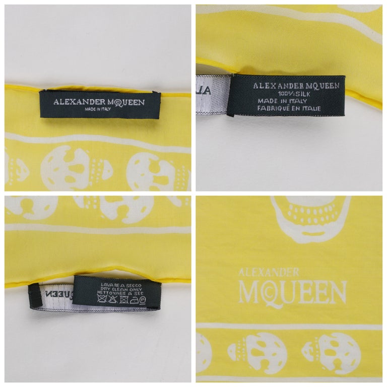 ALEXANDER McQUEEN S/S 2003 Classic Yellow White Skull Print Silk Square Scarf For Sale 3