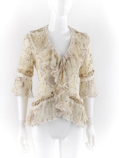 ALEXANDER McQUEEN S/S 2003 "Irene" Treasure Map Print Jabot Ruffle Blouse Top