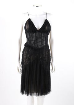 ALEXANDER McQUEEN S/S 2003 “Irere” Black Gathered Layer Tulle Mesh V Neck Dress