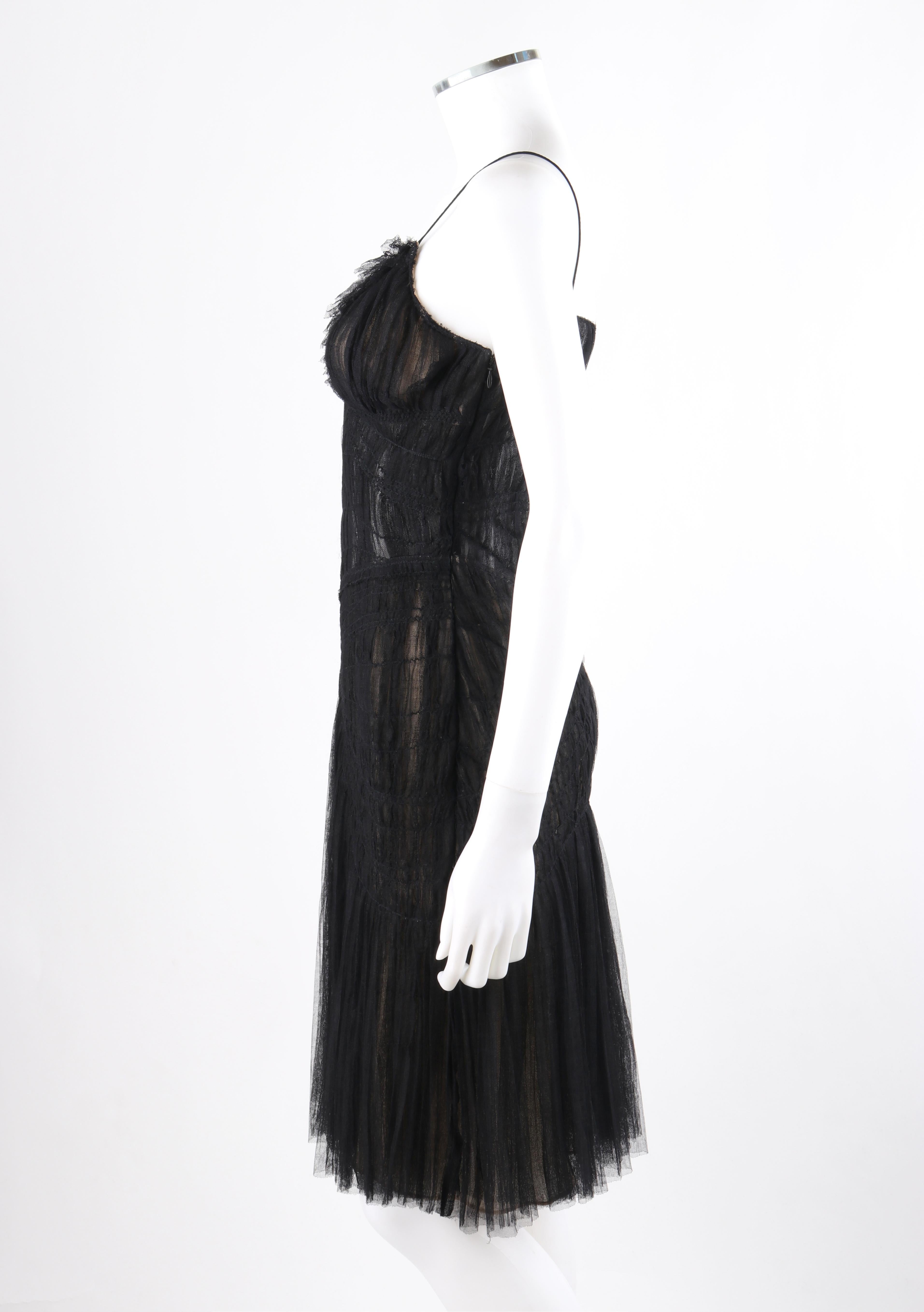 Women's ALEXANDER McQUEEN S/S 2003 “Irere” Black Gathered Layer Tulle Mesh V Neck Dress For Sale