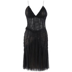 ALEXANDER McQUEEN S/S 2003 “Irere” Black Gathered Layer Tulle Mesh V Neck Dress