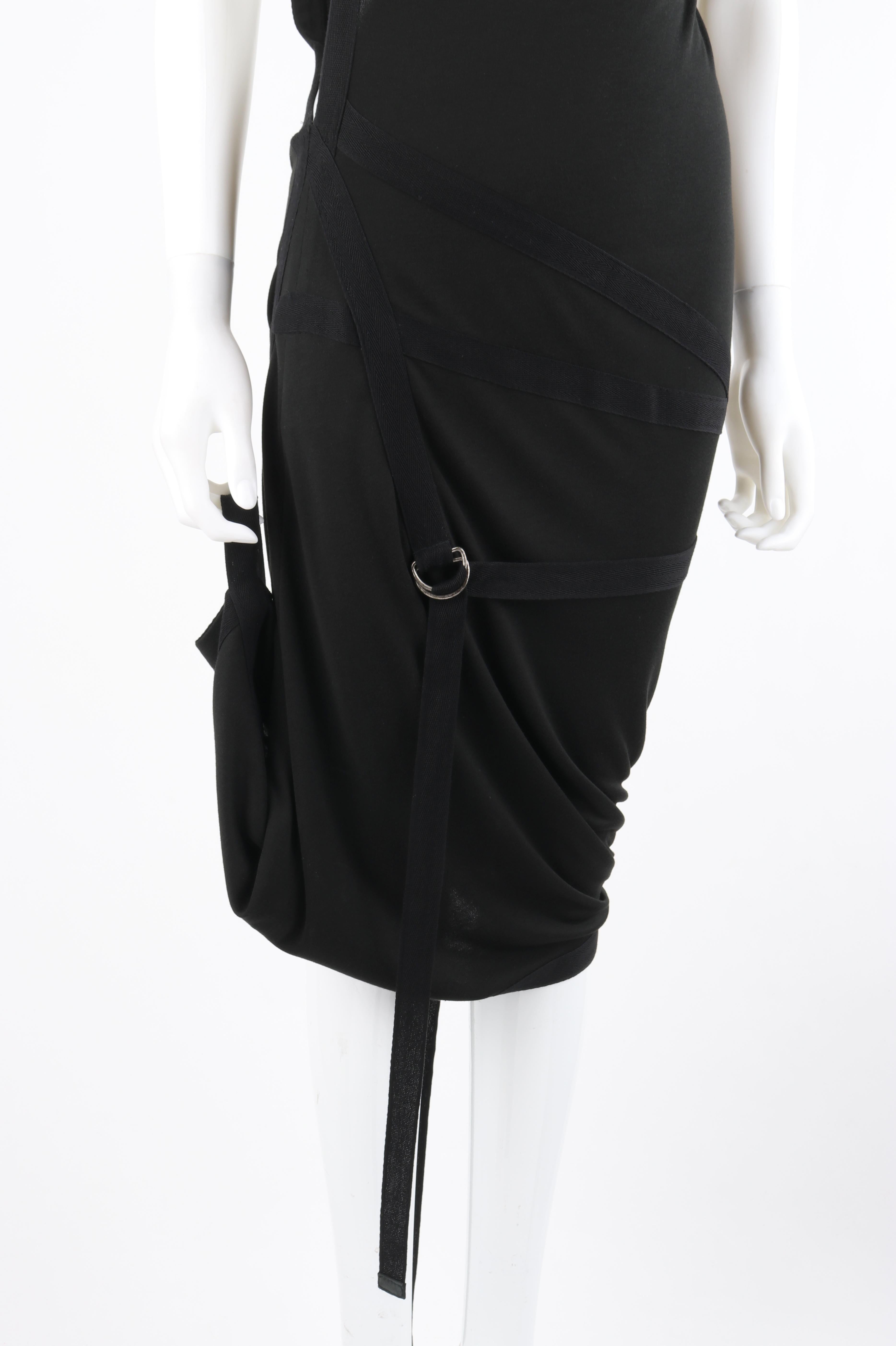 ALEXANDER McQUEEN S/S 2003 “Irere” Black One Shoulder Leather Buckle Strap Dress In Good Condition In Thiensville, WI