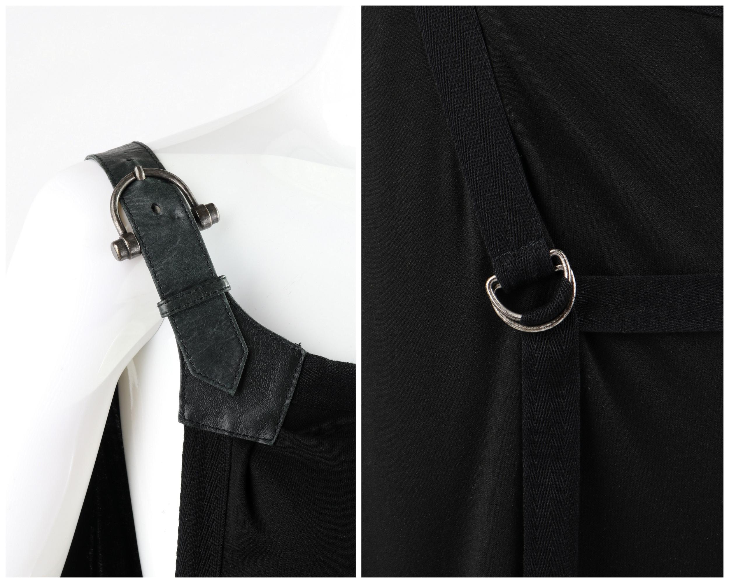 Women's ALEXANDER McQUEEN S/S 2003 “Irere” Black One Shoulder Leather Buckle Strap Dress