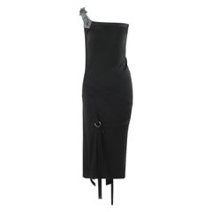 ALEXANDER McQUEEN S/S 2003 “Irere” Black One Shoulder Leather Buckle Strap Dress
