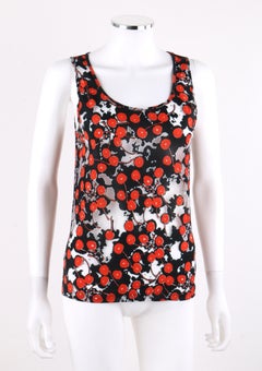 ALEXANDER McQUEEN S/S 2003 "Irere" Black Semi Sheer Cherry Print Knit Tank Top
