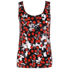 ALEXANDER McQUEEN S/S 2003 "Irere" Black Semi Sheer Cherry Print Knit Tank Top