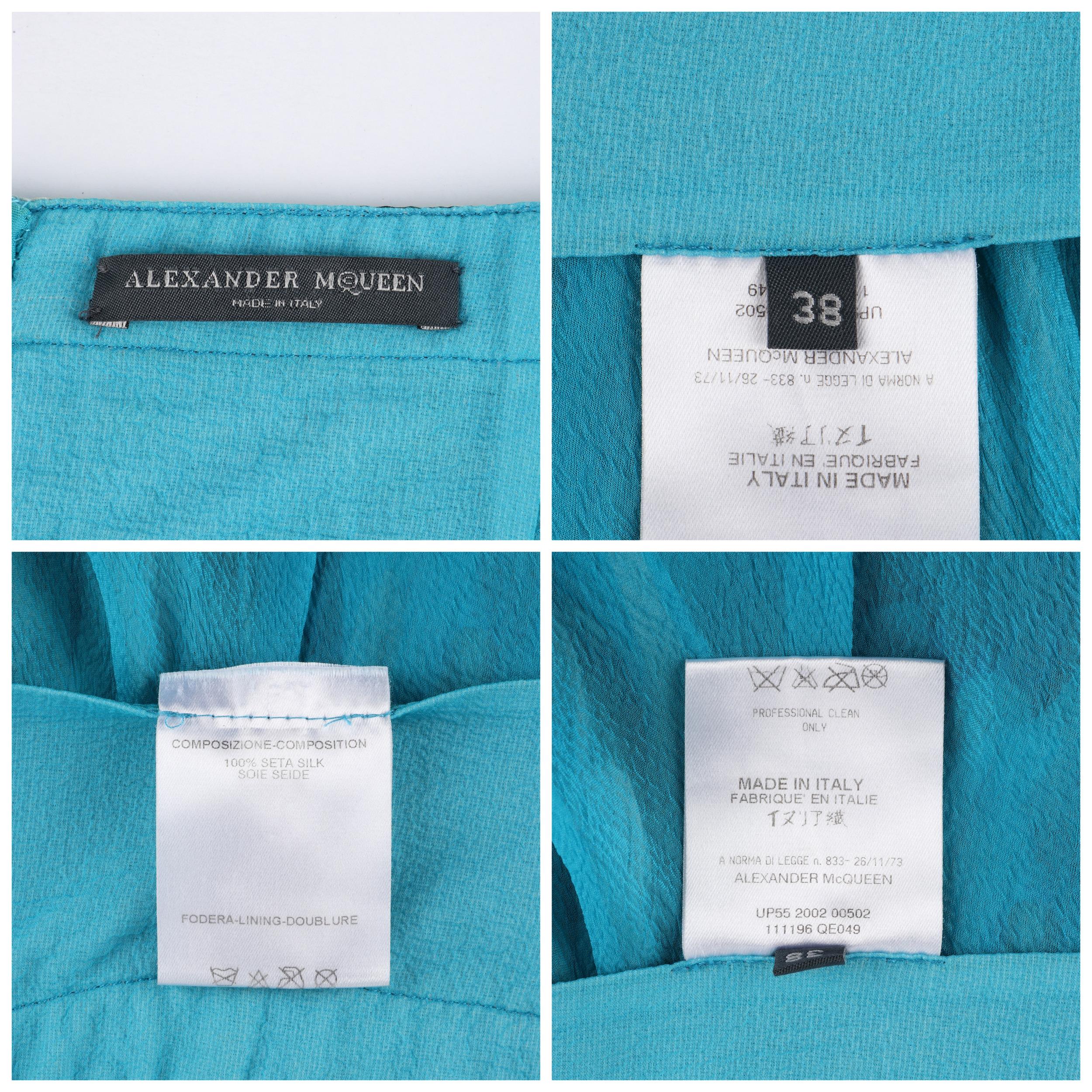 ALEXANDER McQUEEN S/S 2003 ��“Irere” Blue Feather Silk Handkerchief Hem Midi Skirt 7