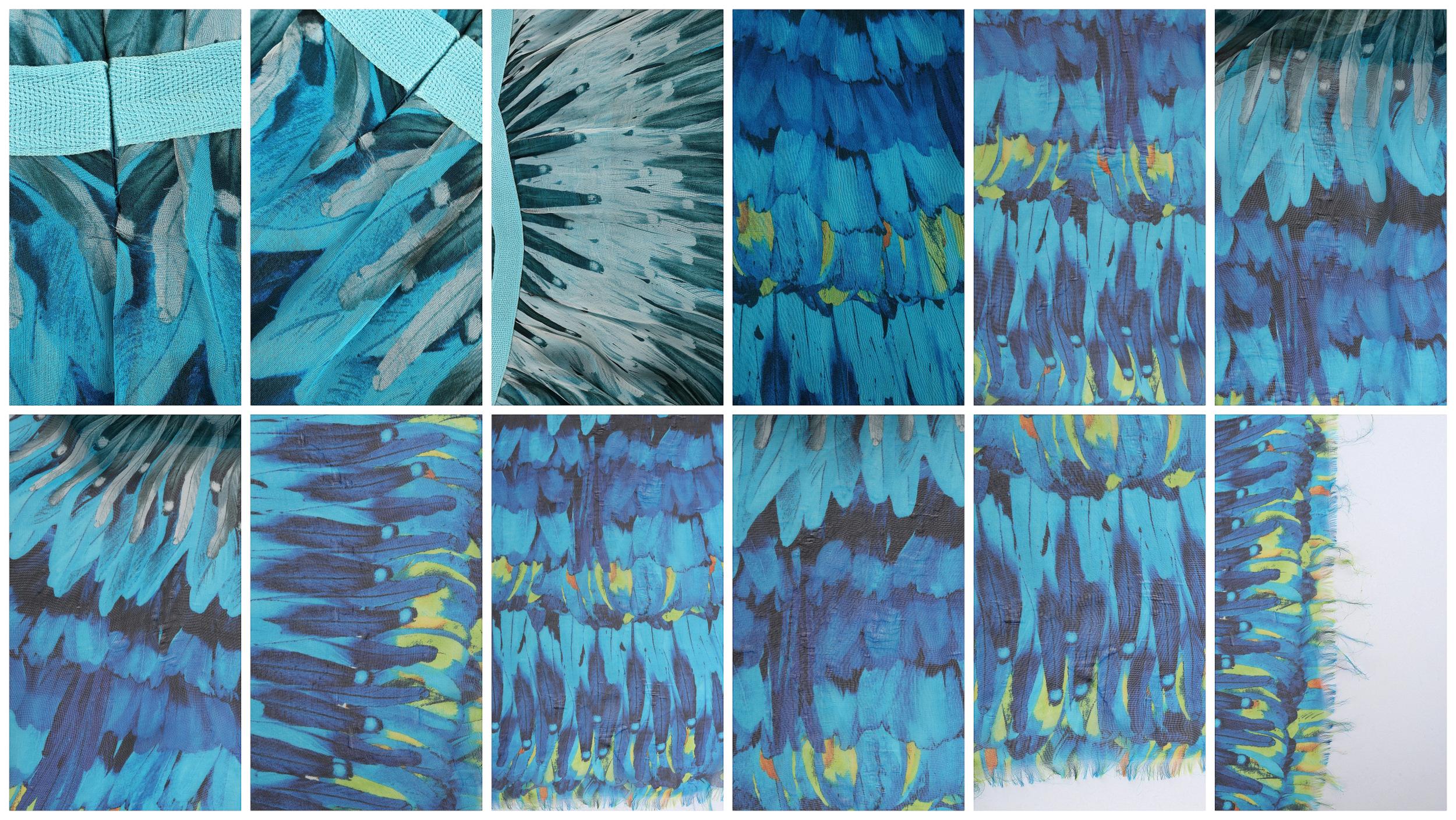 ALEXANDER McQUEEN S/S 2003 “Irere” Blue Feather Silk Handkerchief Hem Midi Skirt 9