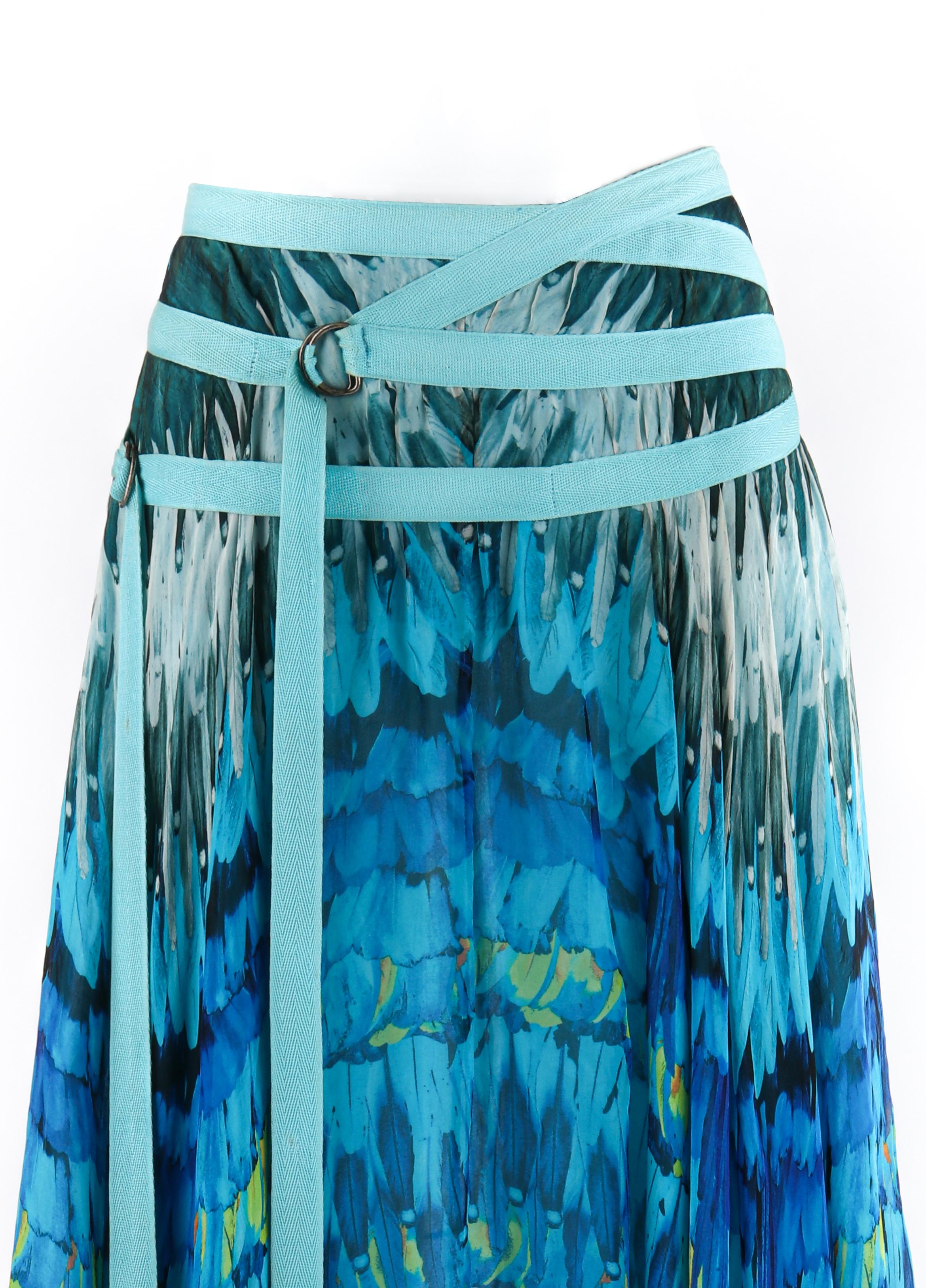 Women's ALEXANDER McQUEEN S/S 2003 “Irere” Blue Feather Silk Handkerchief Hem Midi Skirt