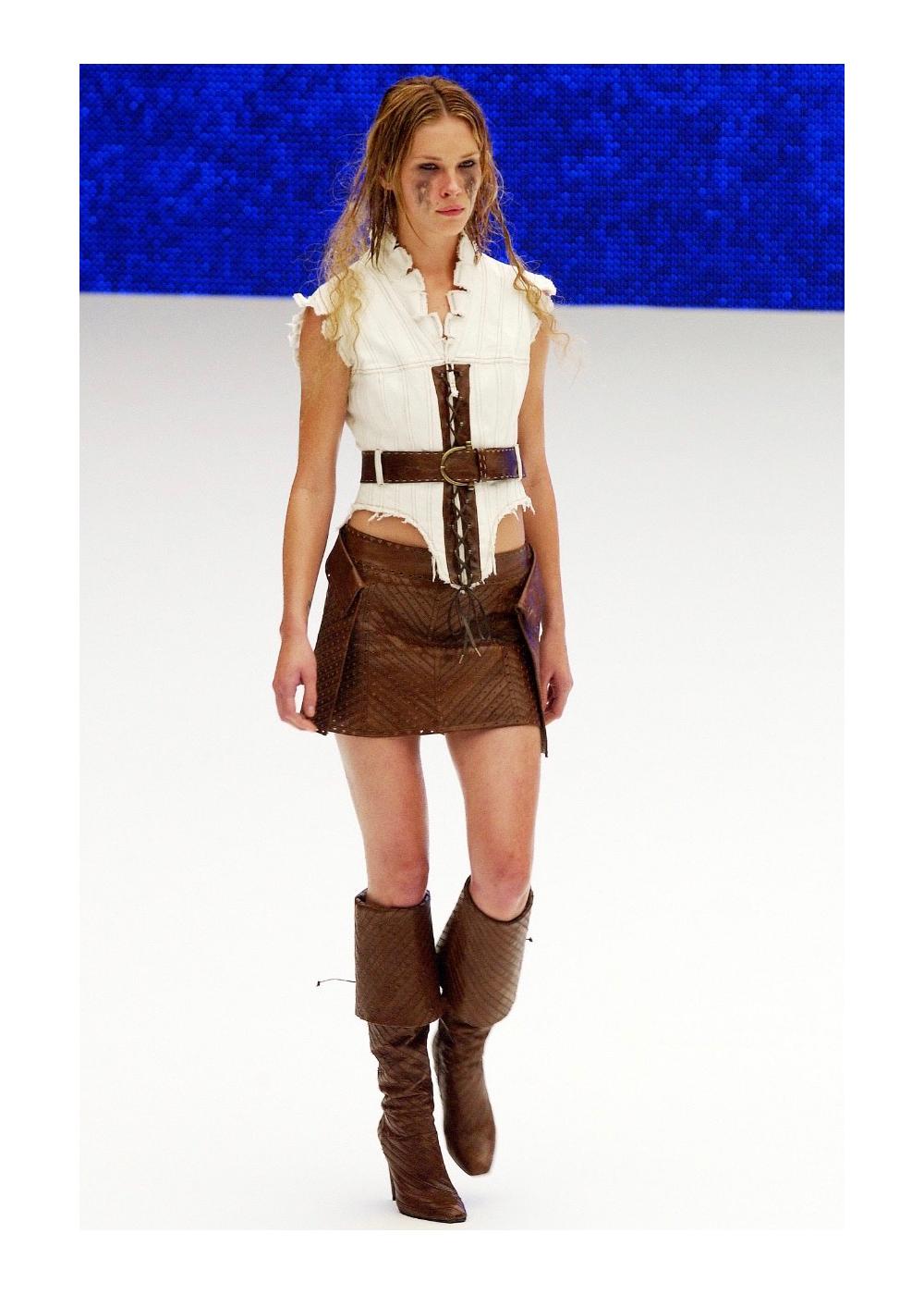 Alexander McQueen - Giacca gilet con pannello in pelle e linguetta tagliata - P/E 2003 