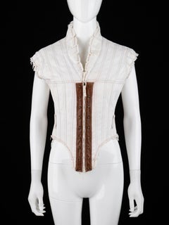 ALEXANDER McQUEEN S/S 2003 "Irere" Leather Panel Slashed Tab Corset Vest Jacket