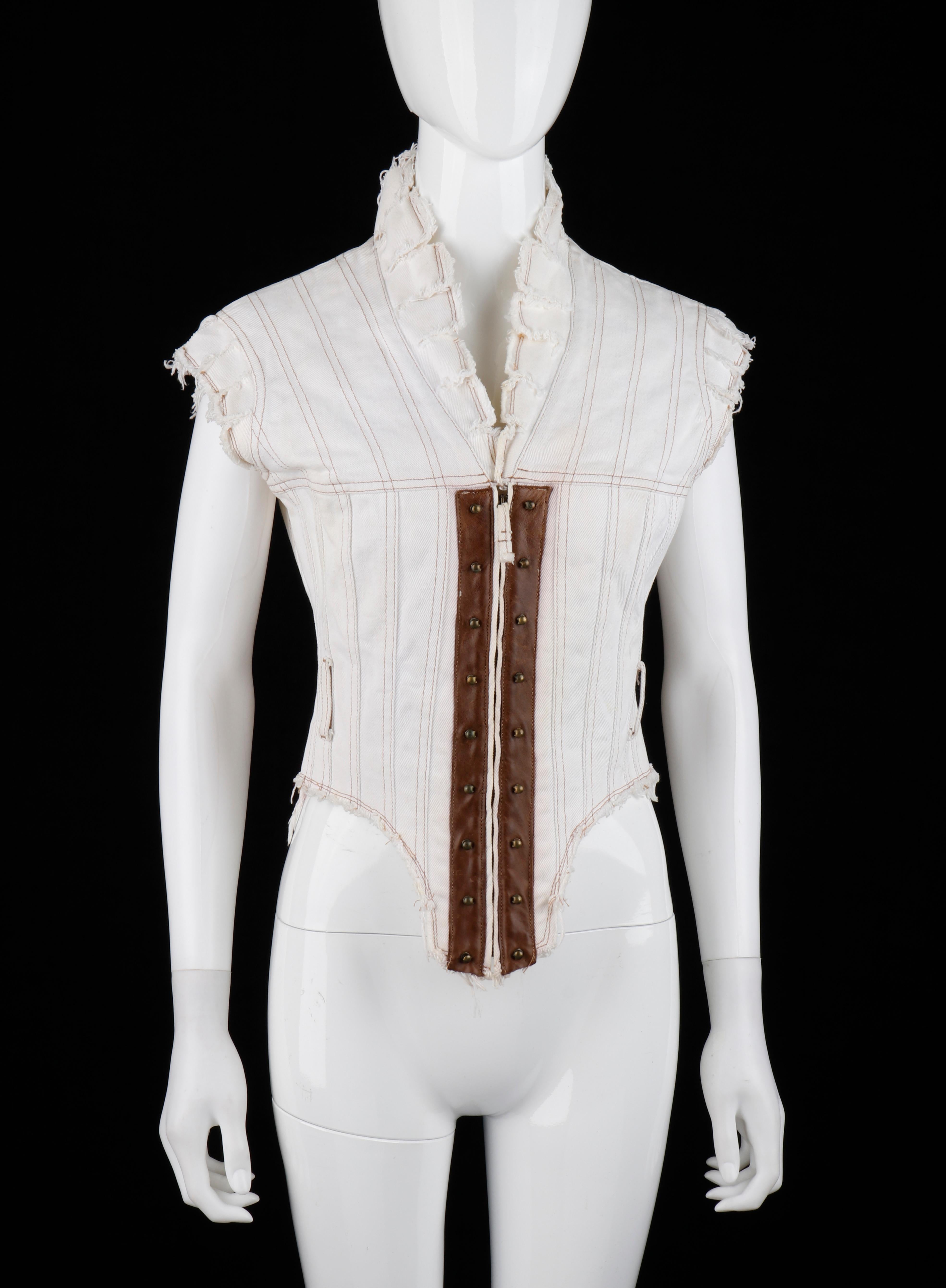 Grigio Alexander McQueen - Giacca gilet con pannello in pelle e linguetta tagliata - P/E 2003 
