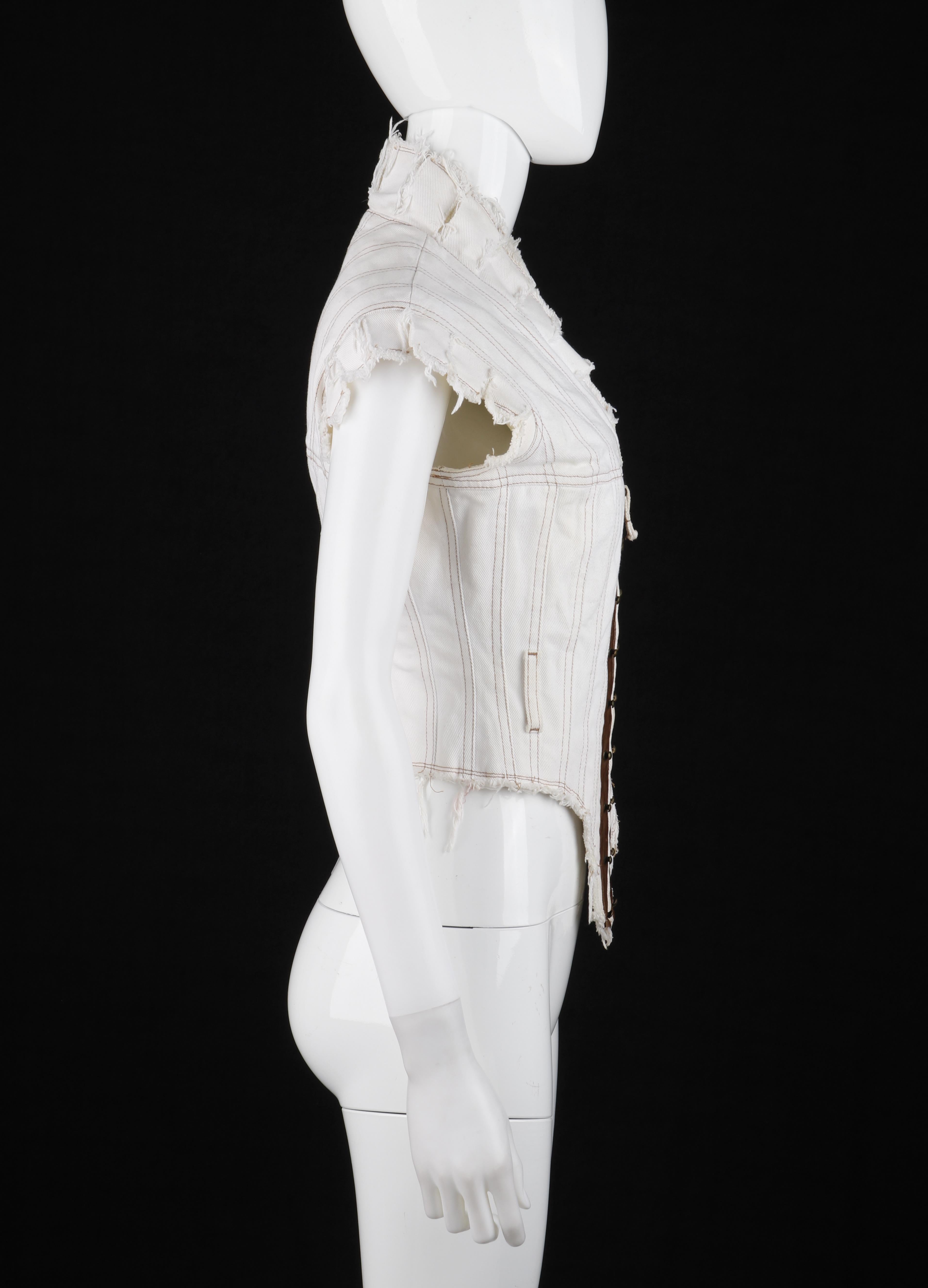 Alexander McQueen - Giacca gilet con pannello in pelle e linguetta tagliata - P/E 2003 