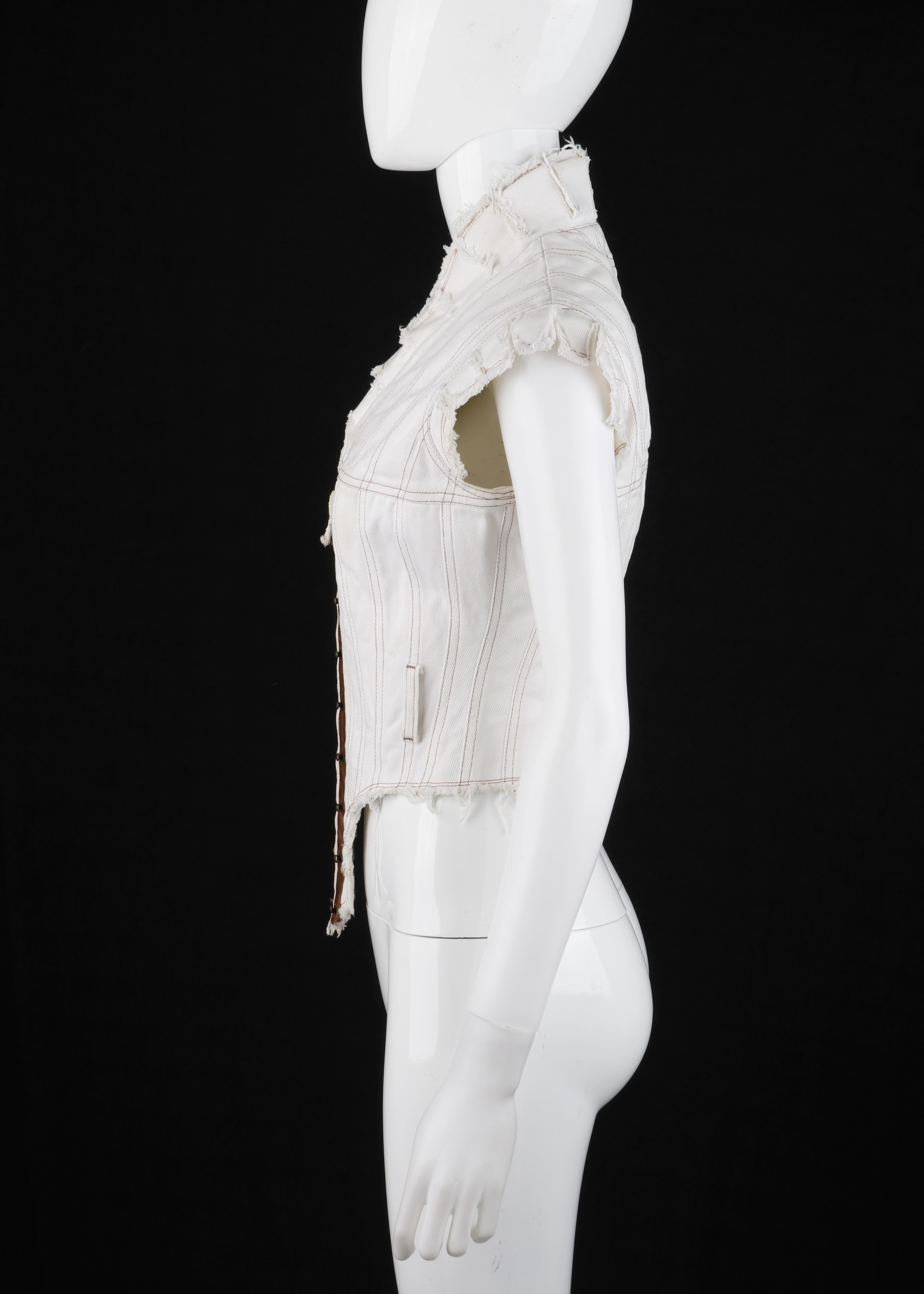 Donna Alexander McQueen - Giacca gilet con pannello in pelle e linguetta tagliata - P/E 2003 