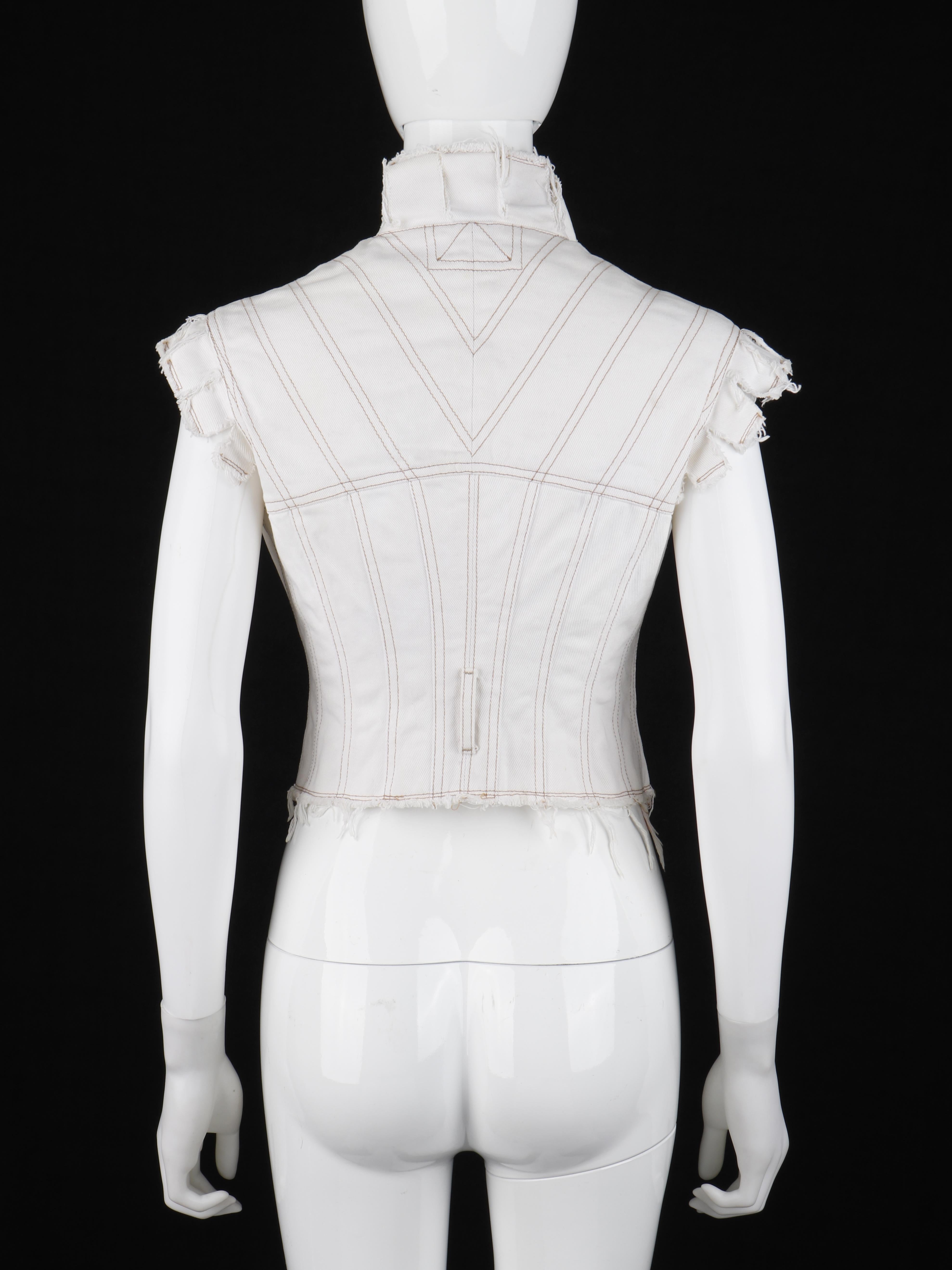 Alexander McQueen - Giacca gilet con pannello in pelle e linguetta tagliata - P/E 2003 