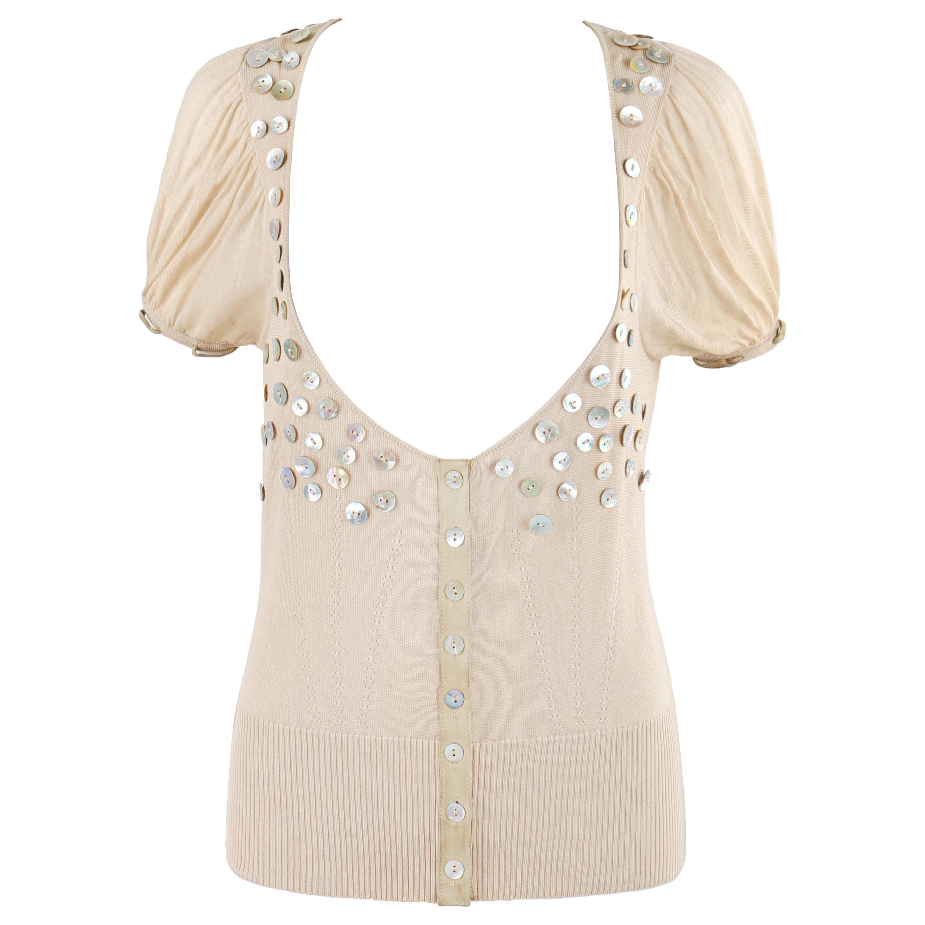 ALEXANDER McQUEEN S/S 2003 "Irere" Blusa de punto en color tostado con botones embellecidos