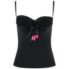 ALEXANDER McQUEEN S/S 2003 "Irere" Black Mesh Knit Leather Cherry Camisole