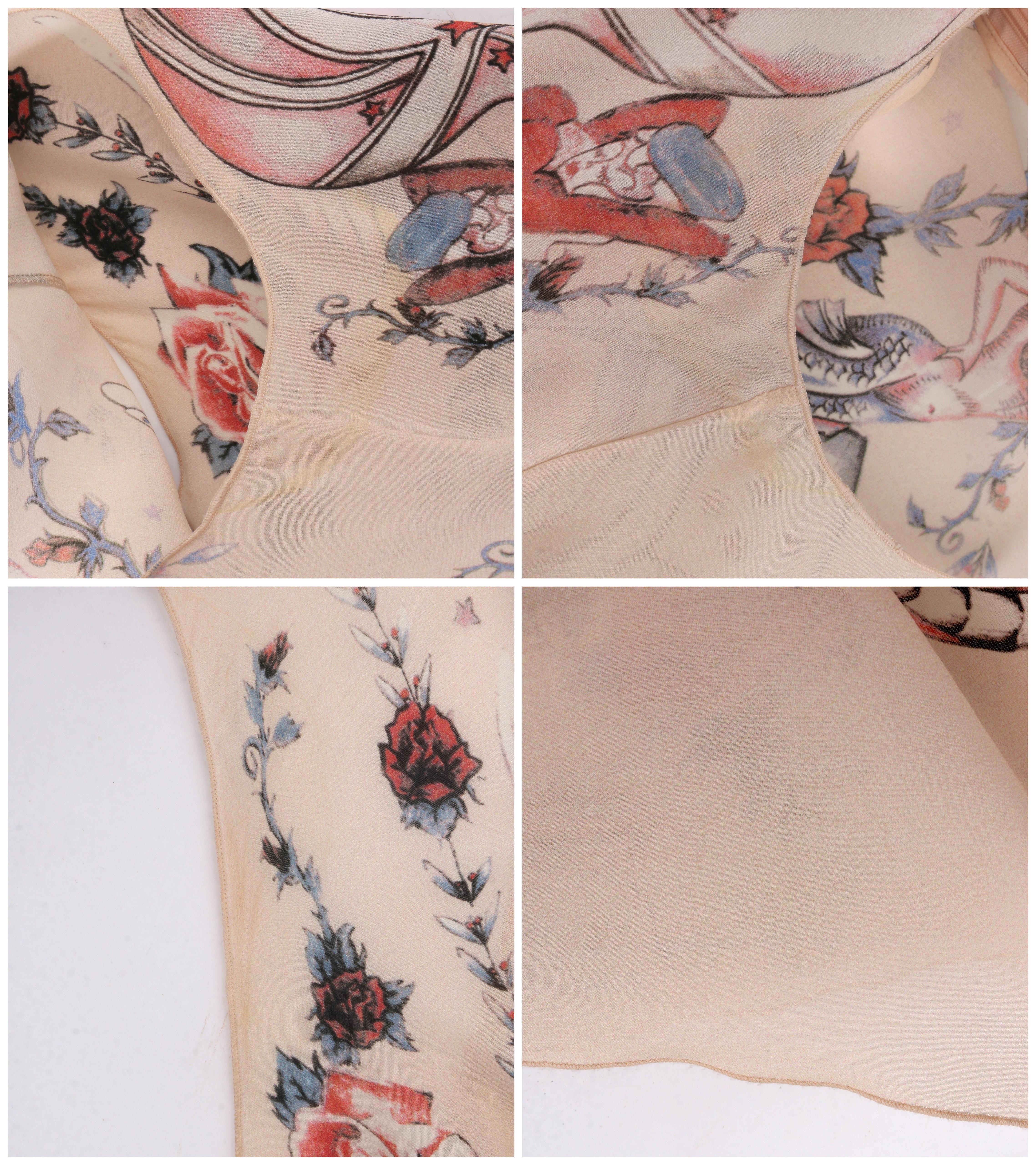 Women's Alexander McQueen S/S 2003 Silk Nude Eagle Tattoo Print Tank Top  For Sale