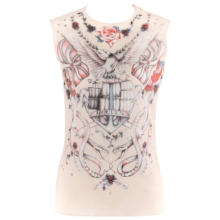 Alexander McQueen S/S 2003 Silk Nude Eagle Tattoo Print Tank Top For Sale  at 1stDibs