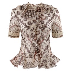 ALEXANDER McQUEEN S/S 2003 Blusa abotonada con volante delantero marrón tostado