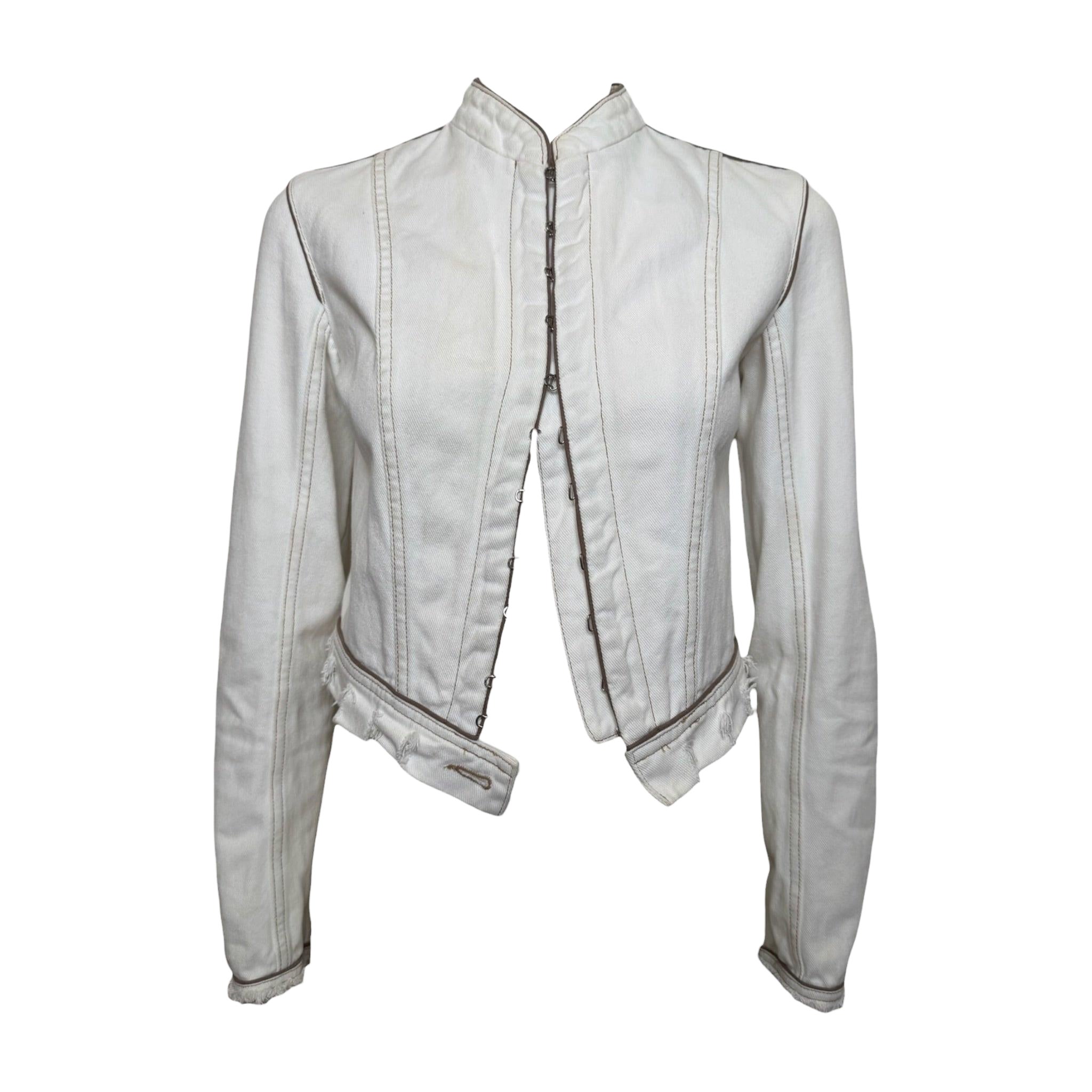 Pre-owned Alexander Mcqueen S/s 2003 White Corseted Denim Jacket