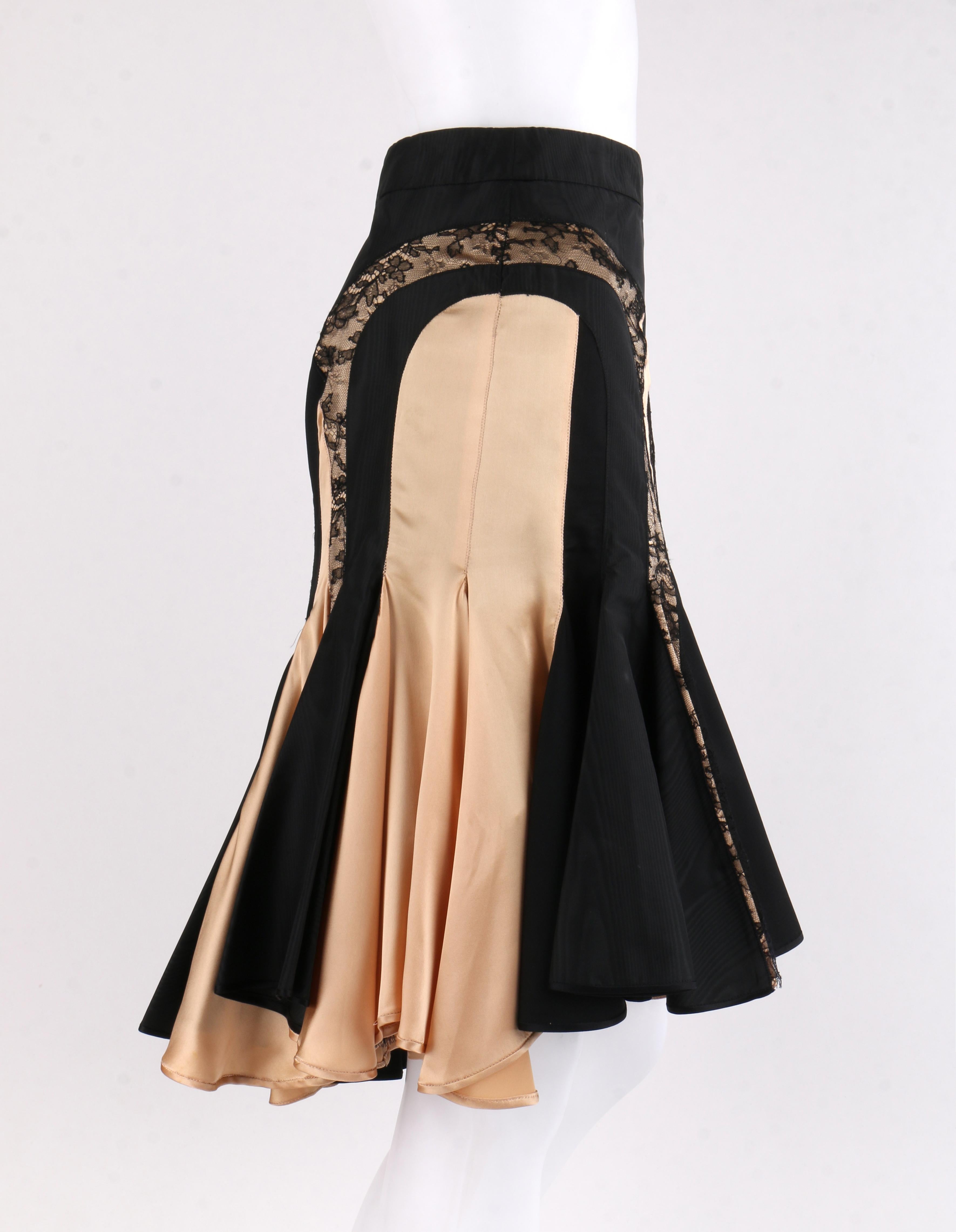 ALEXANDER McQUEEN S/S 2004 Black Champagne Lace Flared High Low Trumpet Skirt In Good Condition In Thiensville, WI