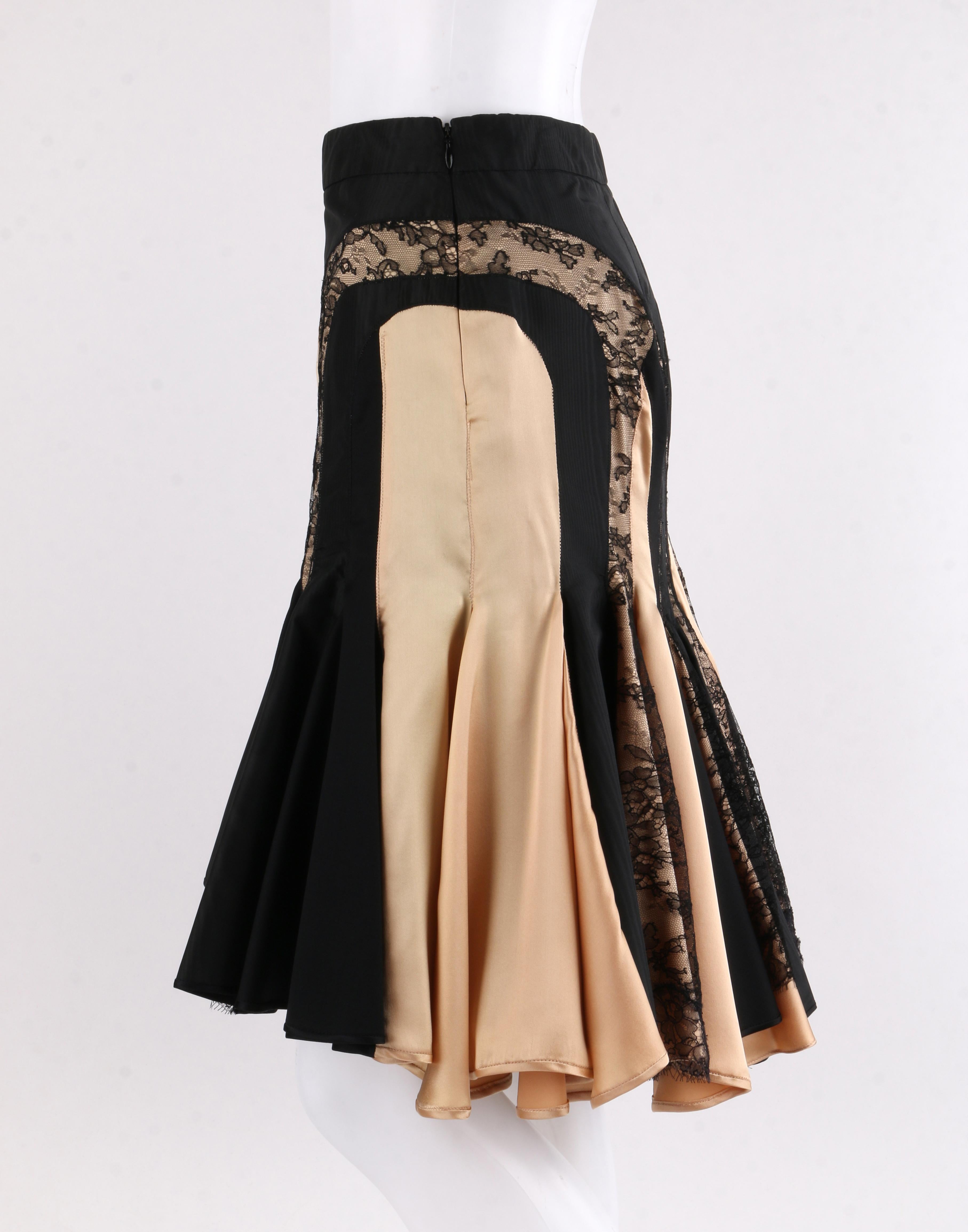 ALEXANDER McQUEEN S/S 2004 Black Champagne Lace Flared High Low Trumpet Skirt 1