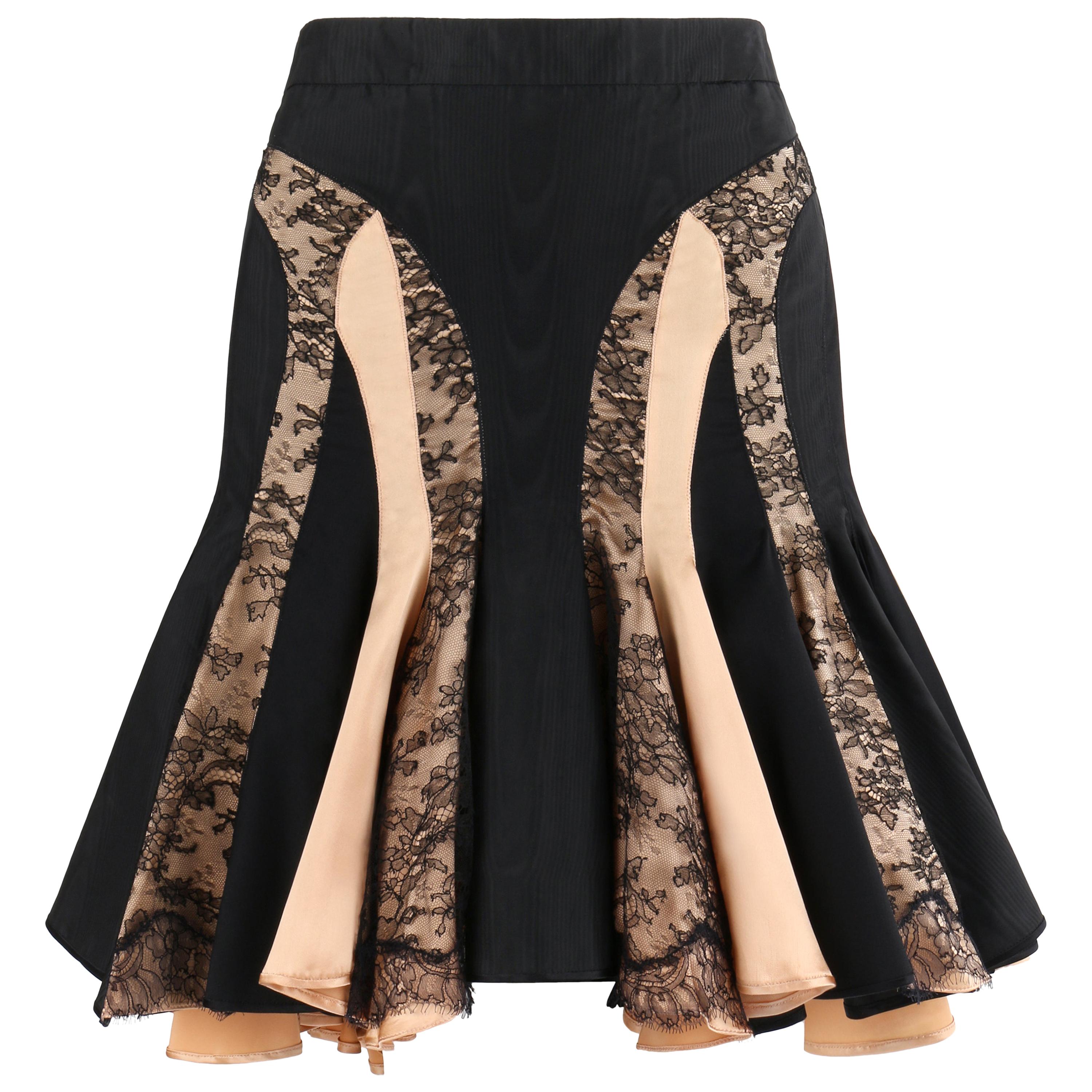 ALEXANDER McQUEEN S/S 2004 Black Champagne Lace Flared High Low Trumpet Skirt