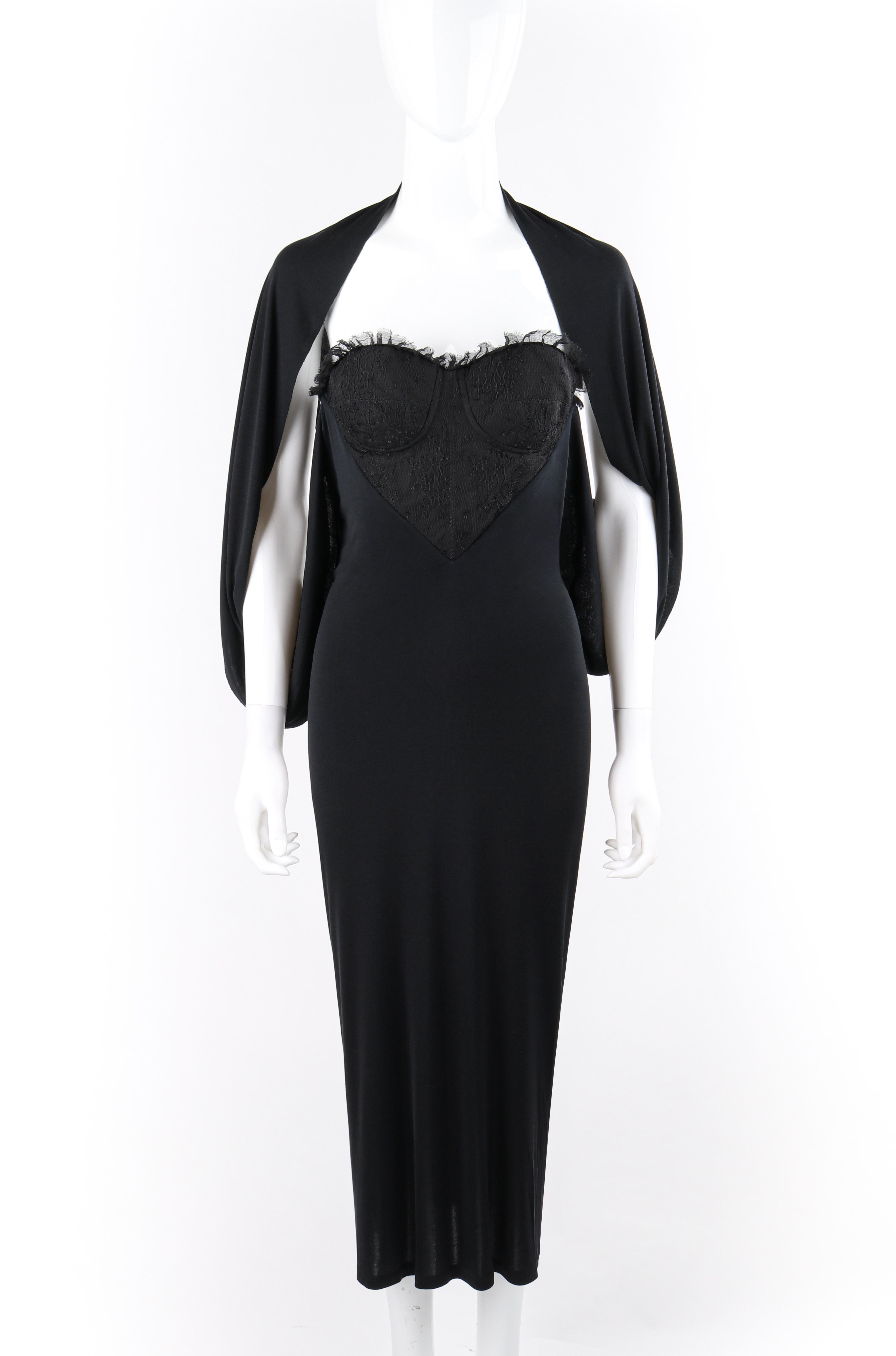 ALEXANDER McQUEEN S/S 2004 Black Multiway Bustier Midi Length Evening Dress  In Good Condition For Sale In Thiensville, WI