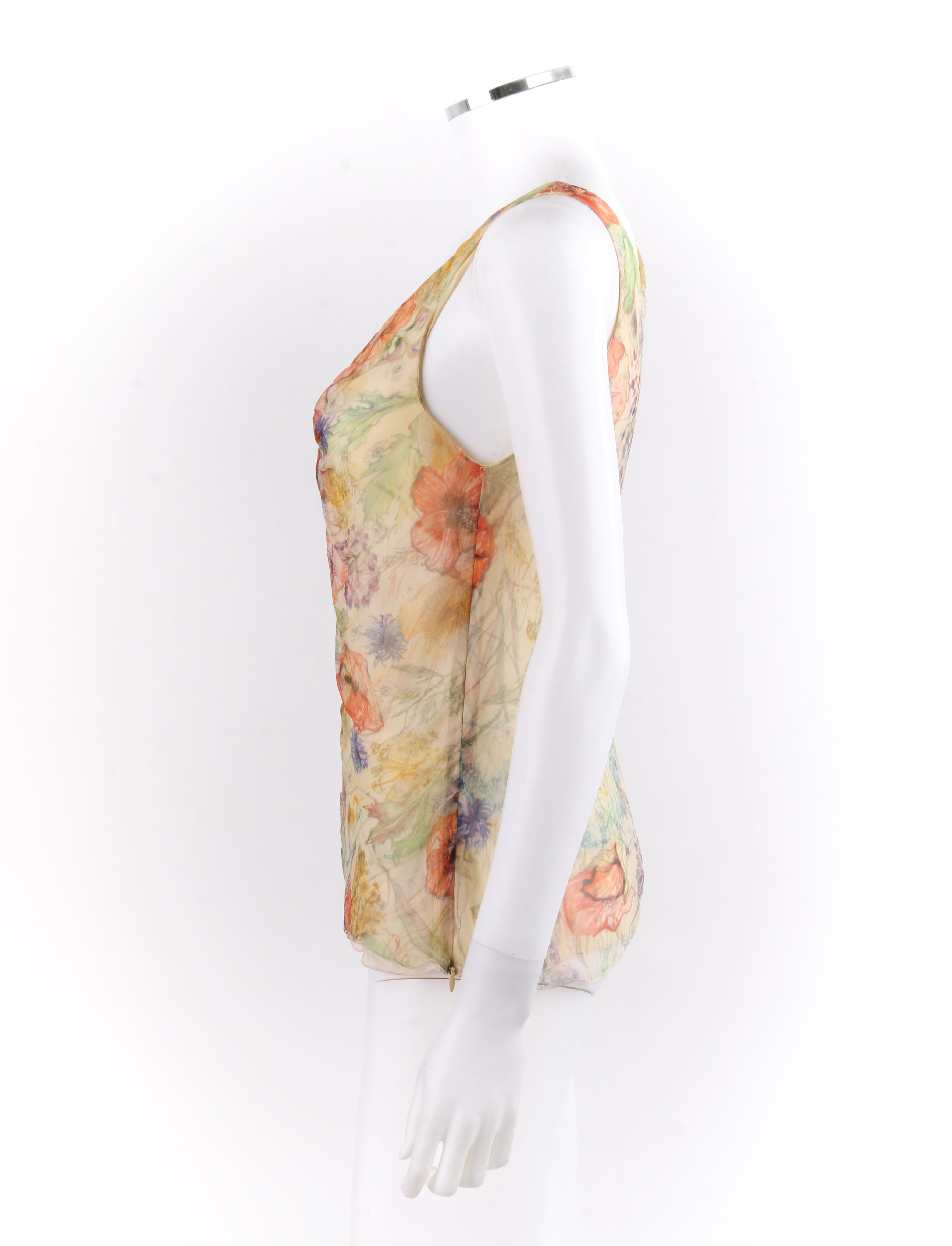 Beige ALEXANDER McQUEEN S/S 2004 “Deliverance” Silk Floral Twisted Knot Tank Top