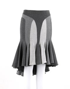 ALEXANDER McQUEEN S/S 2004 Grey Color-Block High Low Flared Trumpet Skirt