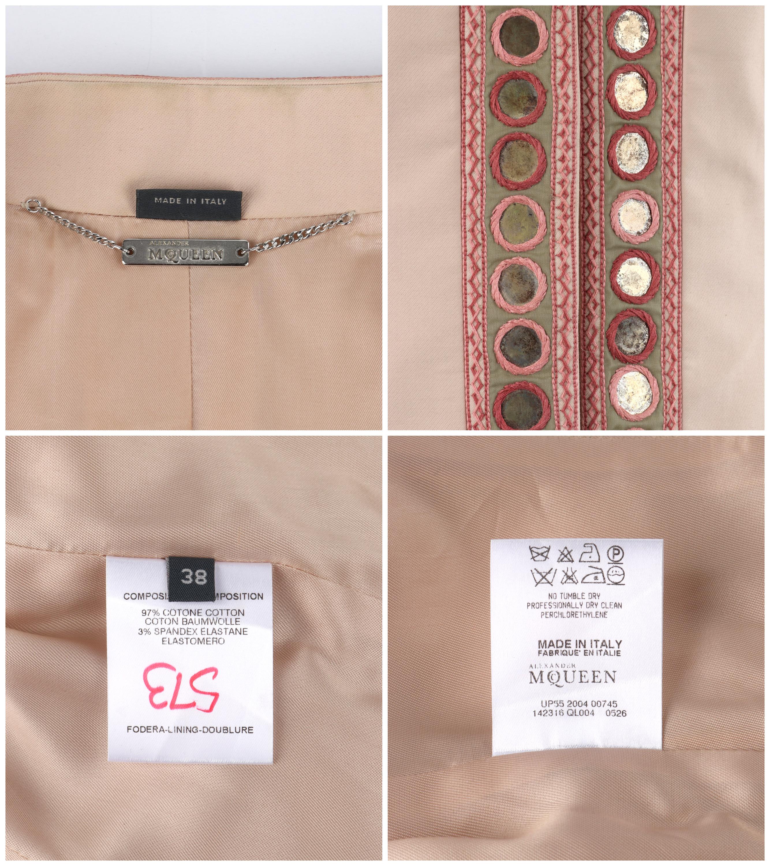 ALEXANDER McQUEEN S/S 2005 Beige Gold Coin Embroidered Collared Button Up Jacket For Sale 6