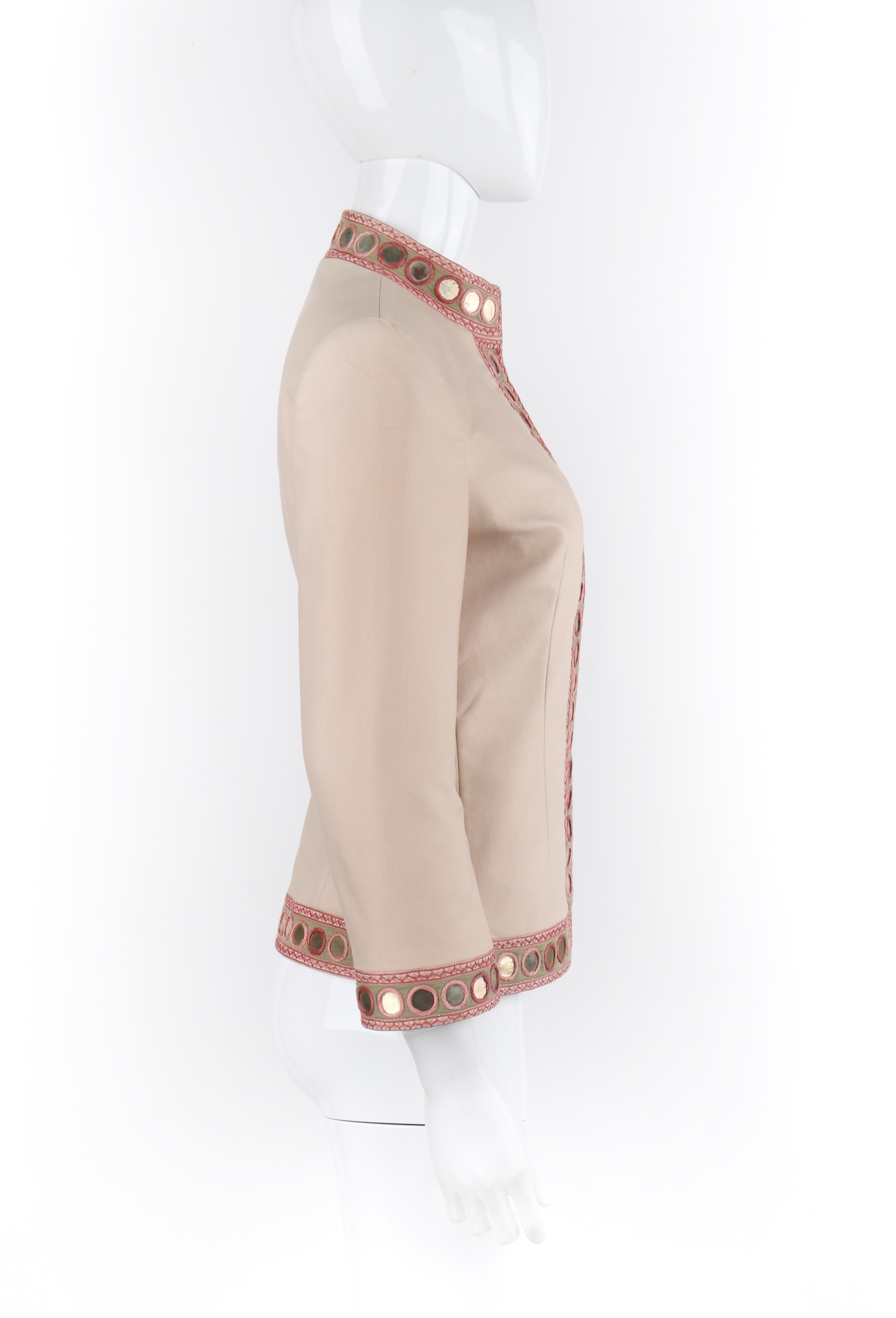 ALEXANDER McQUEEN S/S 2005 Beige Gold Coin Embroidered Collared Button Up Jacket For Sale 1
